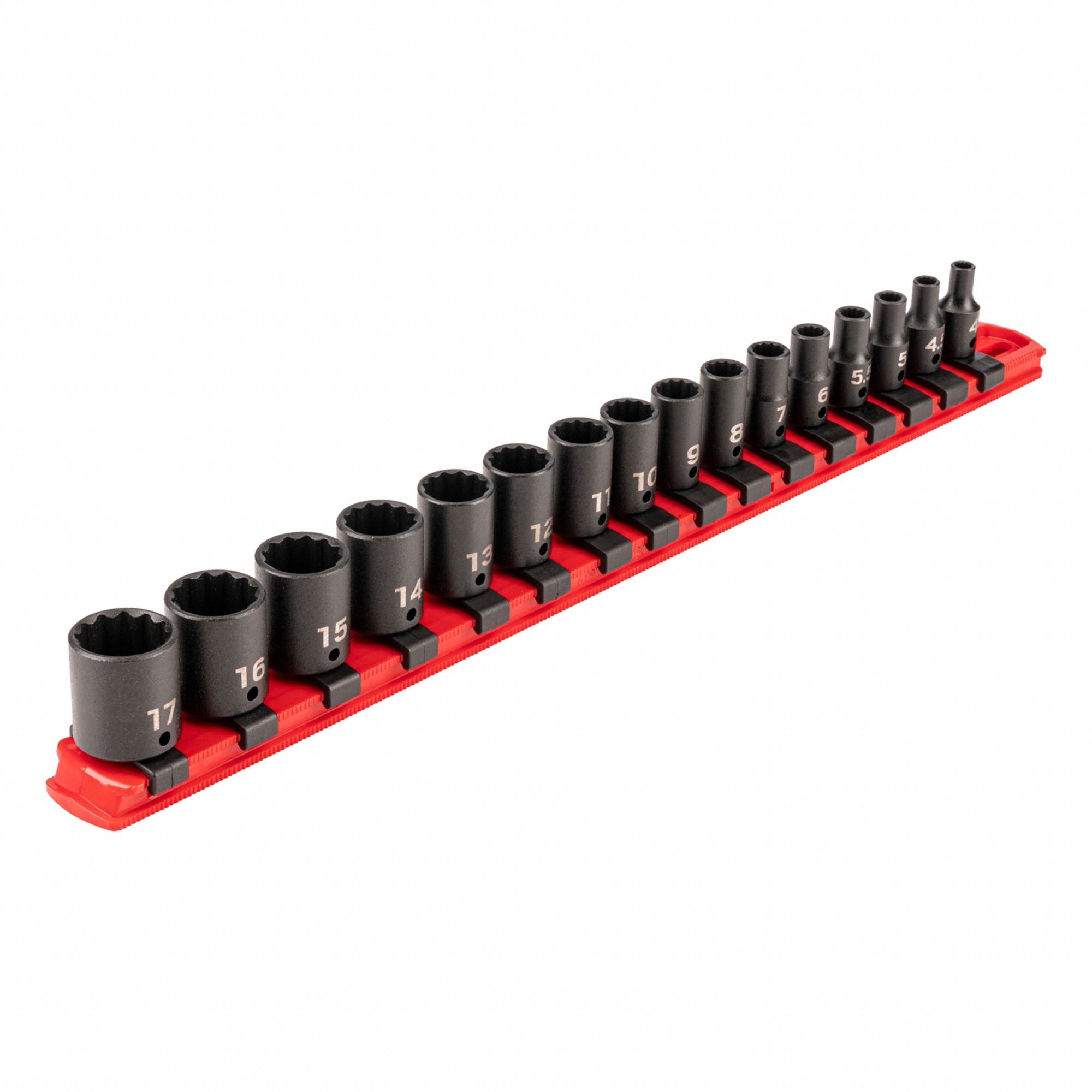 Impact Socket Set: 1/4 in Drive Size, Small Set (0-50 pieces) Set Size, 16 Pieces, Metric