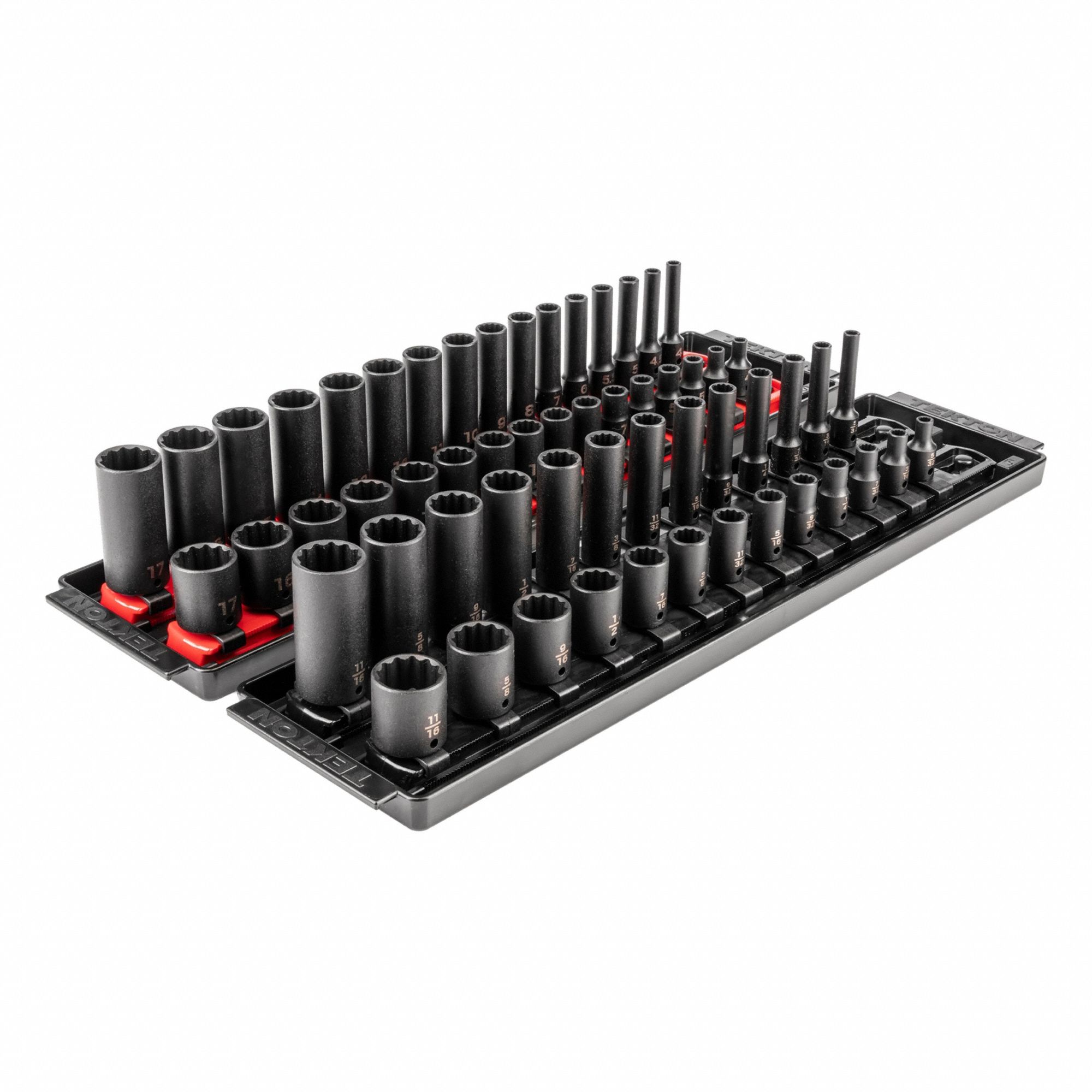 Impact Socket Set: 1/4 in Drive Size, 58 Pieces, (29) 12-Point, (29) 12-Point, Metric/SAE