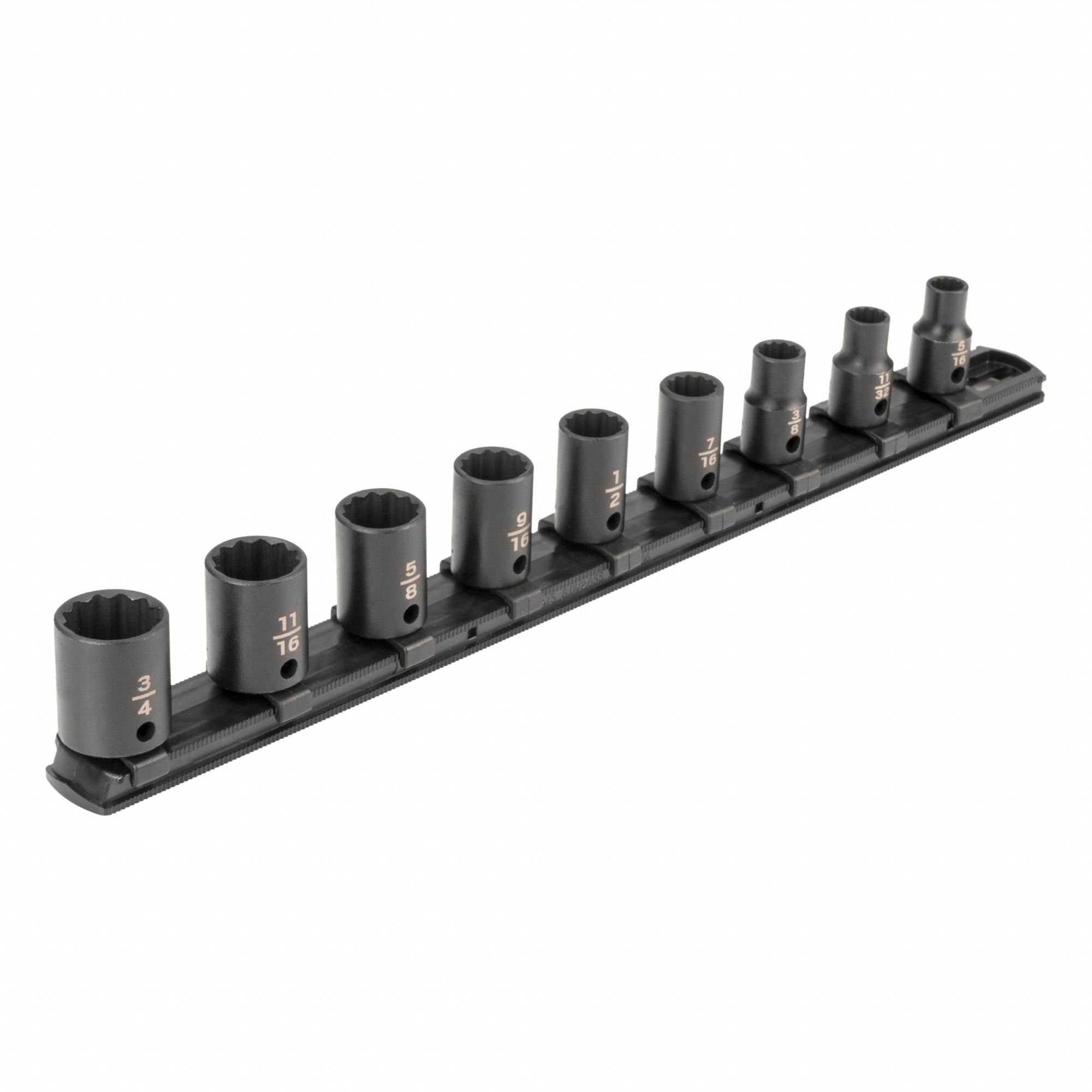 Impact Socket Set: 3/8 in Drive Size, Small Set (0-50 pieces) Set Size, 9 Pieces, SAE