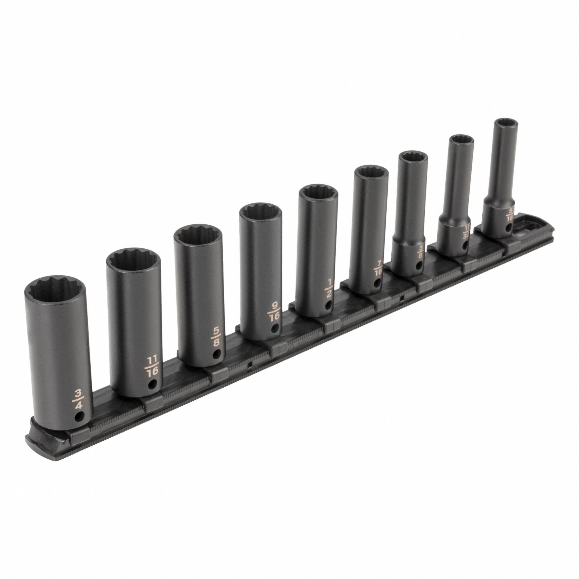 Impact Socket Set: 3/8 in Drive Size, Small Set (0-50 pieces) Set Size, 9 Pieces, SAE