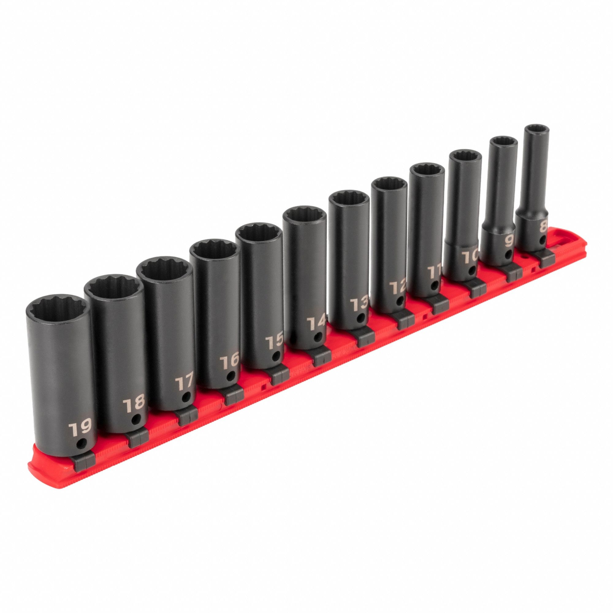 Impact Socket Set: 3/8 in Drive Size, Small Set (0-50 pieces) Set Size, 12 Pieces, Metric