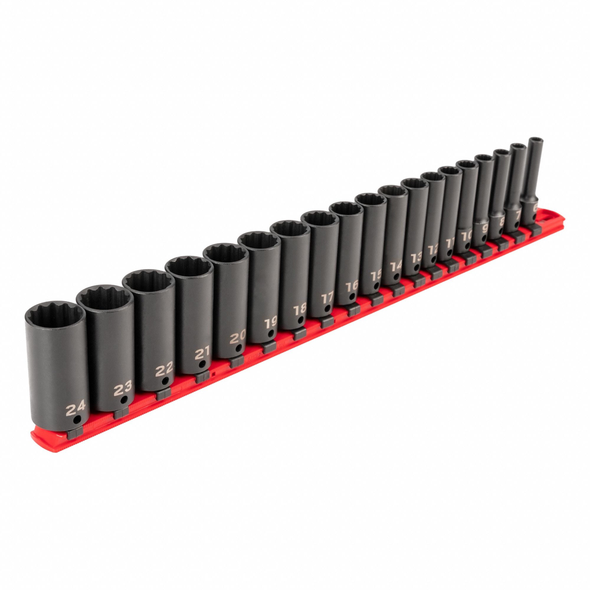 Impact Socket Set: 3/8 in Drive Size, Small Set (0-50 pieces) Set Size, 19 Pieces, Metric