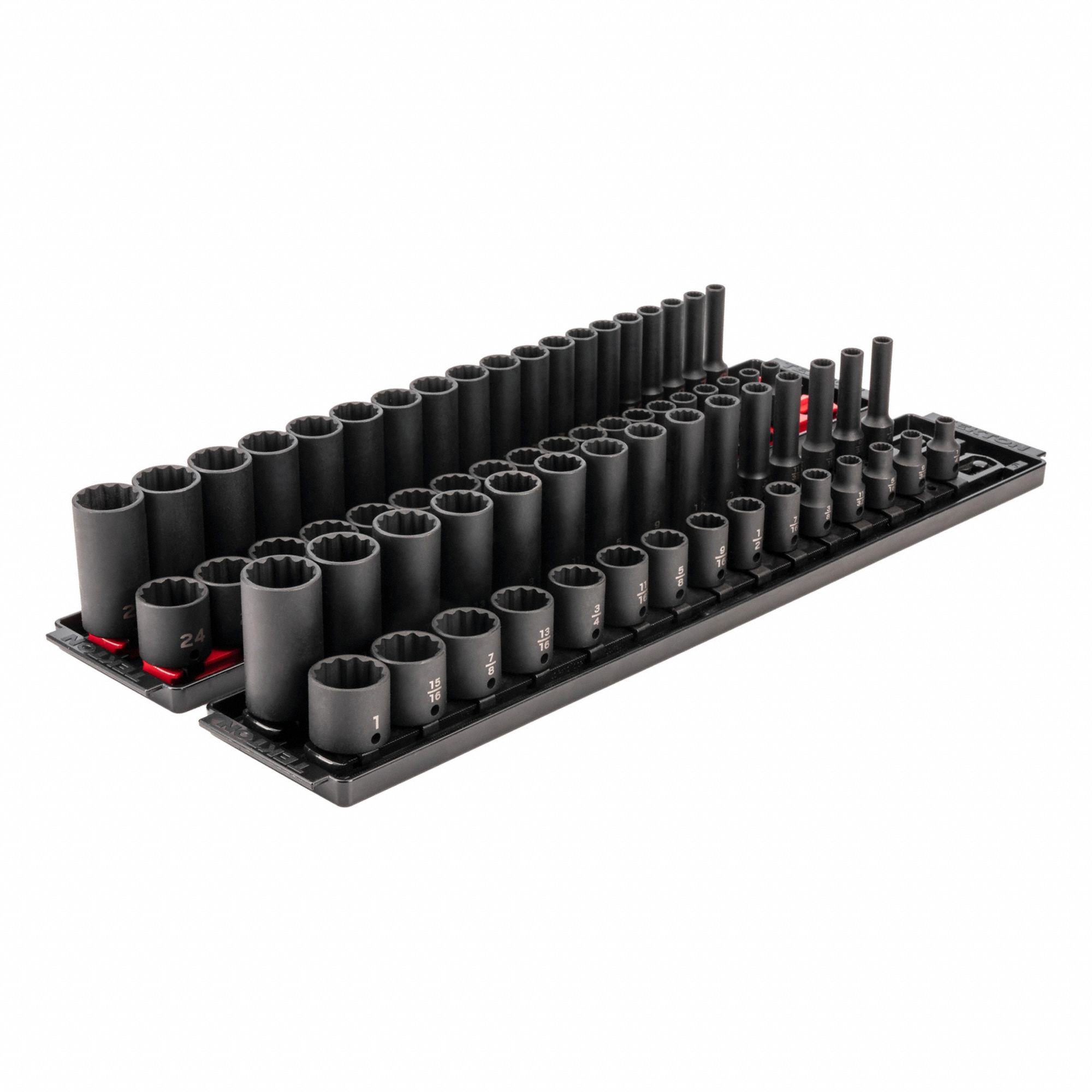 Impact Socket Set: 3/8 in Drive Size, 68 Pieces, 1/4 to 1 in/6 mm to 24 mm Socket Size Range
