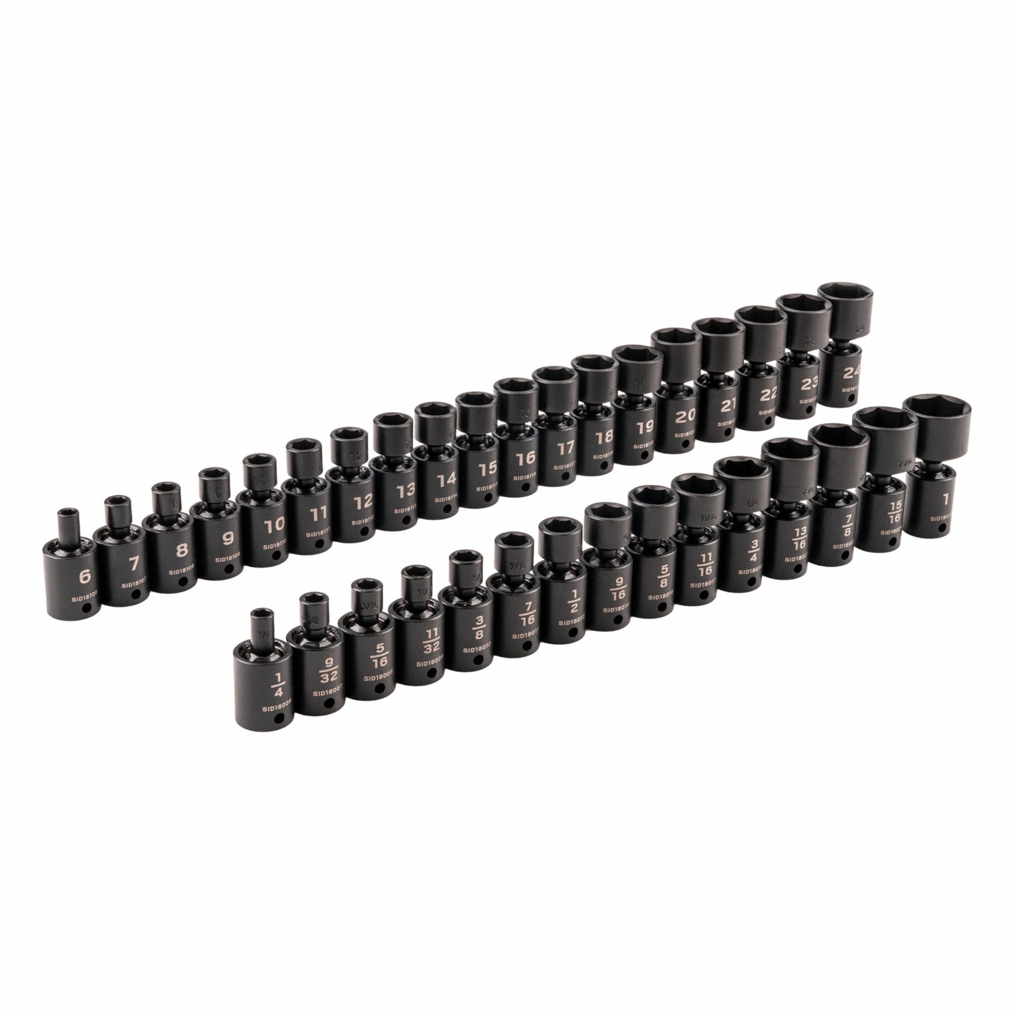 Flex Impact Socket Set: 3/8 in Drive Size, 34 Pieces, (0) 6-Point, (0) 6-Point