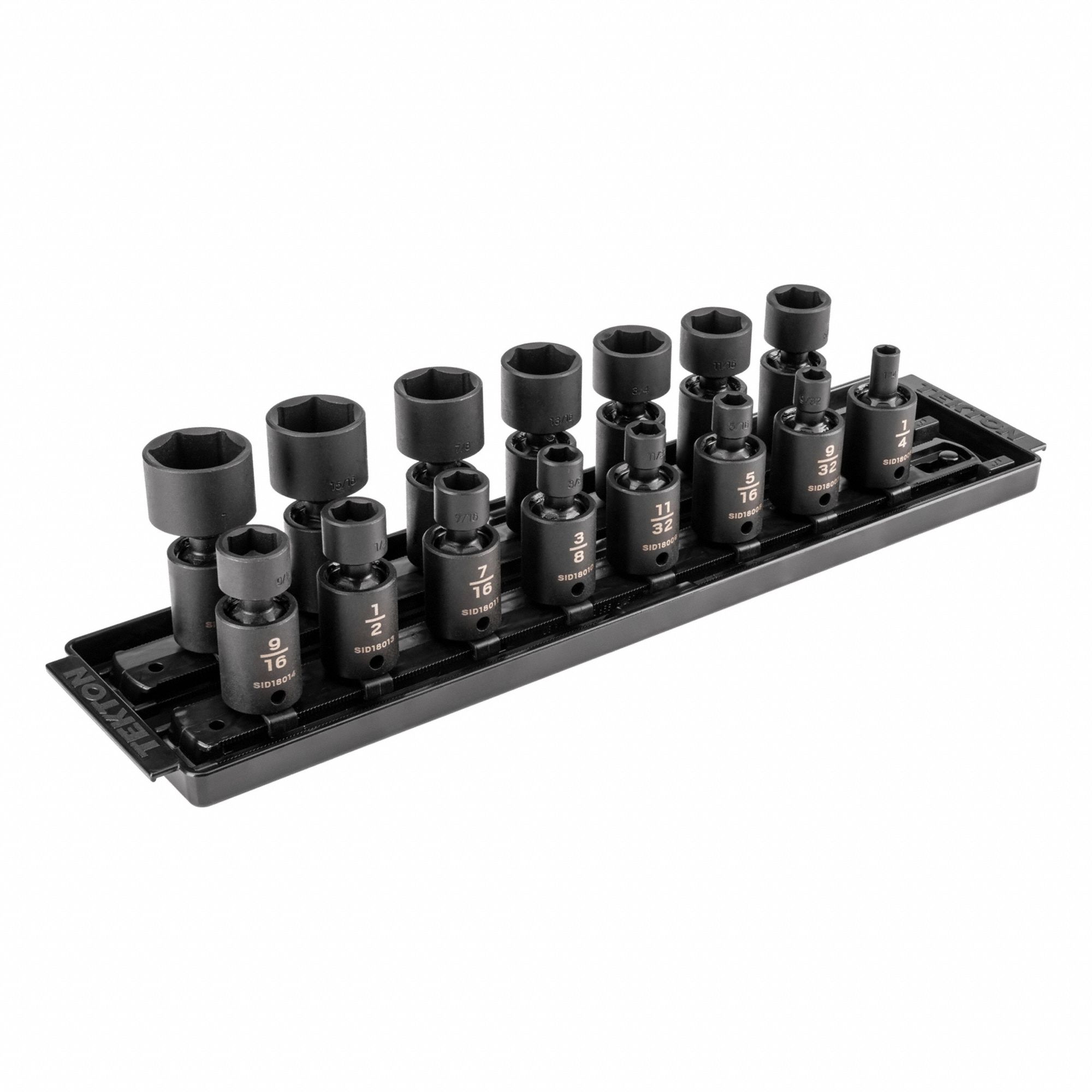 Flex Impact Socket Set: 3/8 in Drive Size, 15 Pieces, 1/4 in to 1 in Socket Size Range