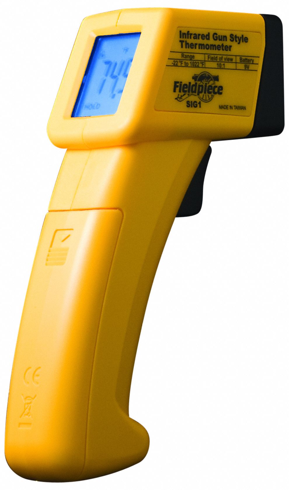 FIELDPIECE Infrared Temperature Gun: SIG1, Max Temp/Min Temp, Fixed @ 0.95, Mini Thermometer Size. Key specifications — Features: Backlit Display; Testing Functions: Minimum Temperature; Resolution °F: 0.1°F; Manufacturer Part Number: SIG1; Body Style - NEW: Pocket Size; Accuracy °F: +/-4.0°; Alert Type: Digital Display; Brand: FIELDPIECE.