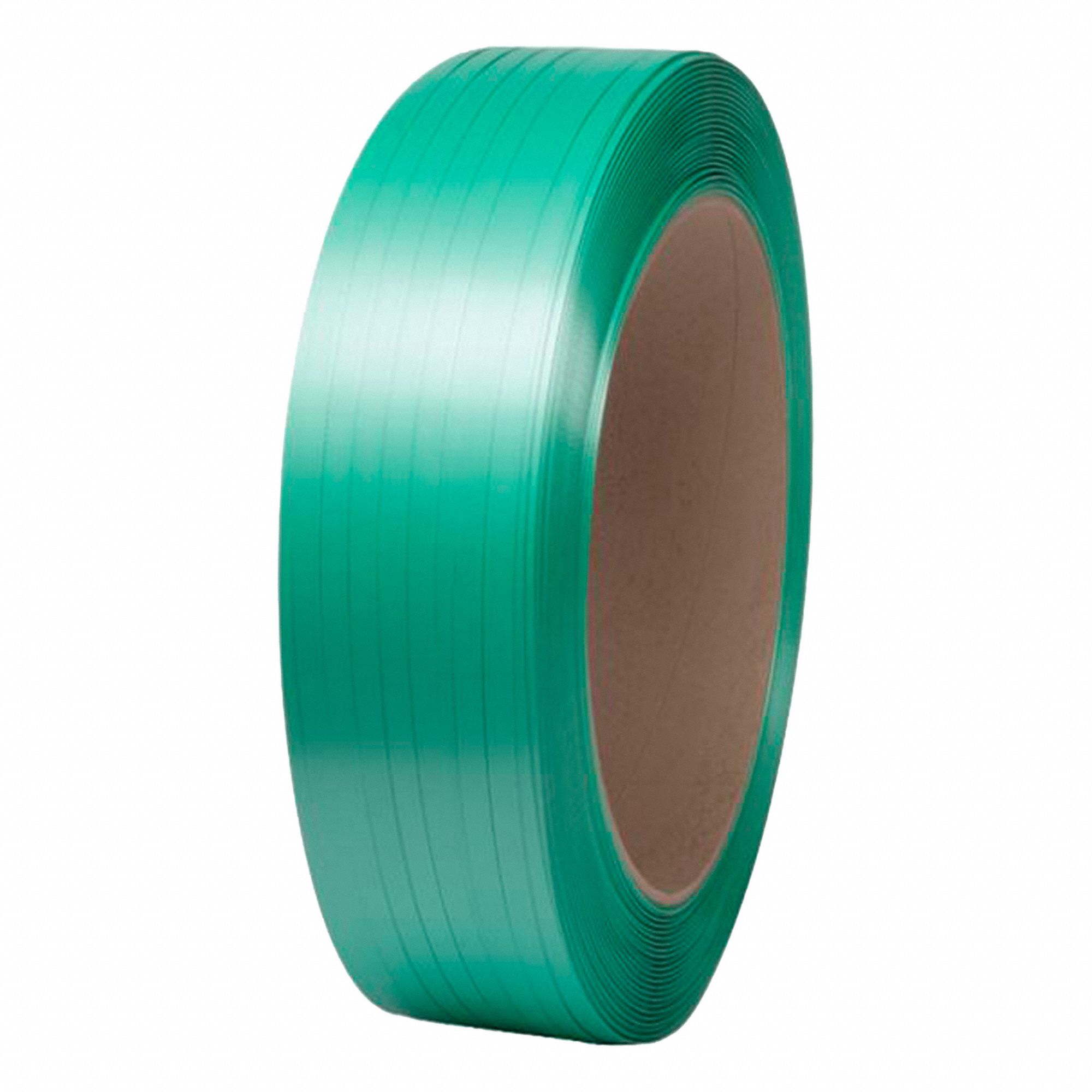 PLASTIC STRAPPING, POLYESTER, 5/8 IN W, 4,000 FT L, 0.04 IN THICK, 16 IN DIA, 1,500 LB, GREEN, AAR-13