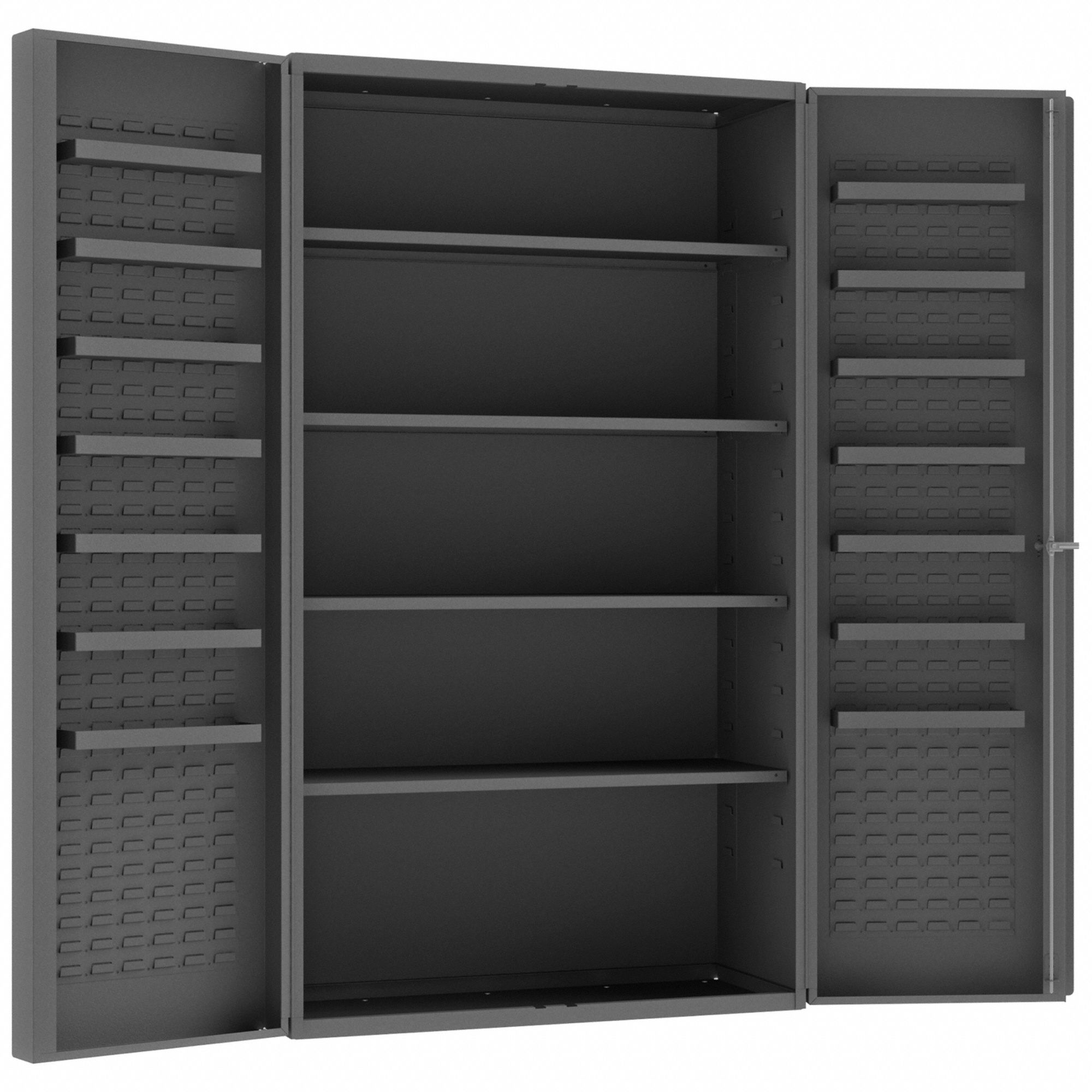 BIN CABINET, 48 IN X 24 IN 84 IN, 18 SHELVES, DEEP BOX, 14 GA PANEL, GREY, KEYED