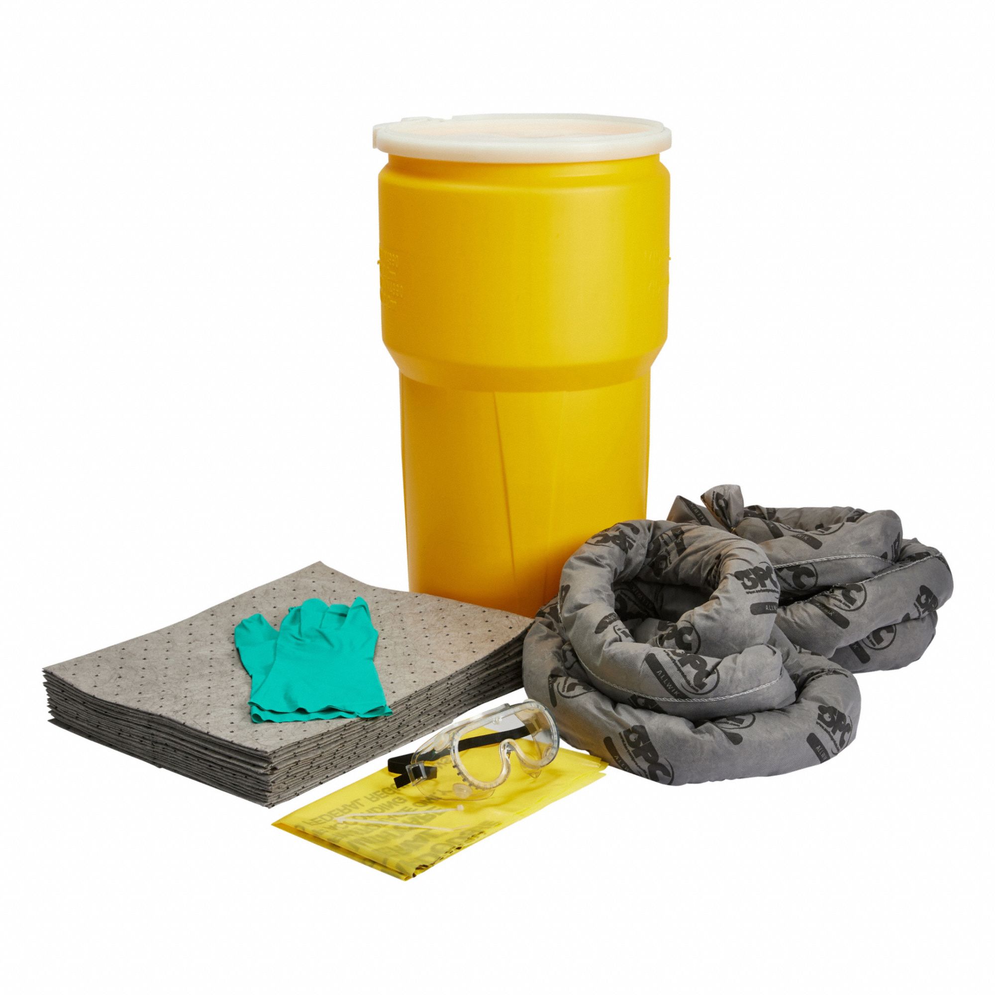 Spill Kit: 12 gal Volume Absorbed Per Kit, 14 gal Drum, (1) Pr Goggles/(1) Pr Nitrile Gloves