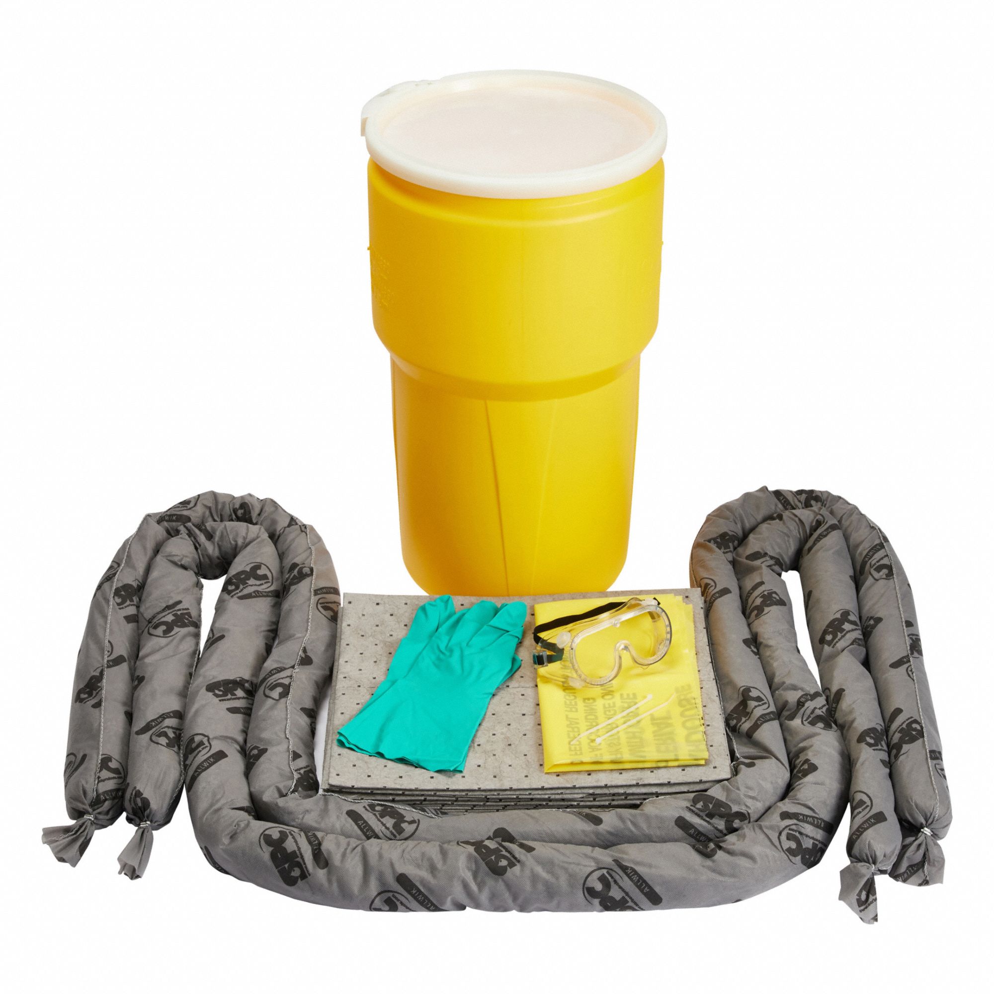 Spill Kit: 12 gal Volume Absorbed Per Kit, 14 gal Drum, (1) Pr Goggles/(1) Pr Nitrile Gloves