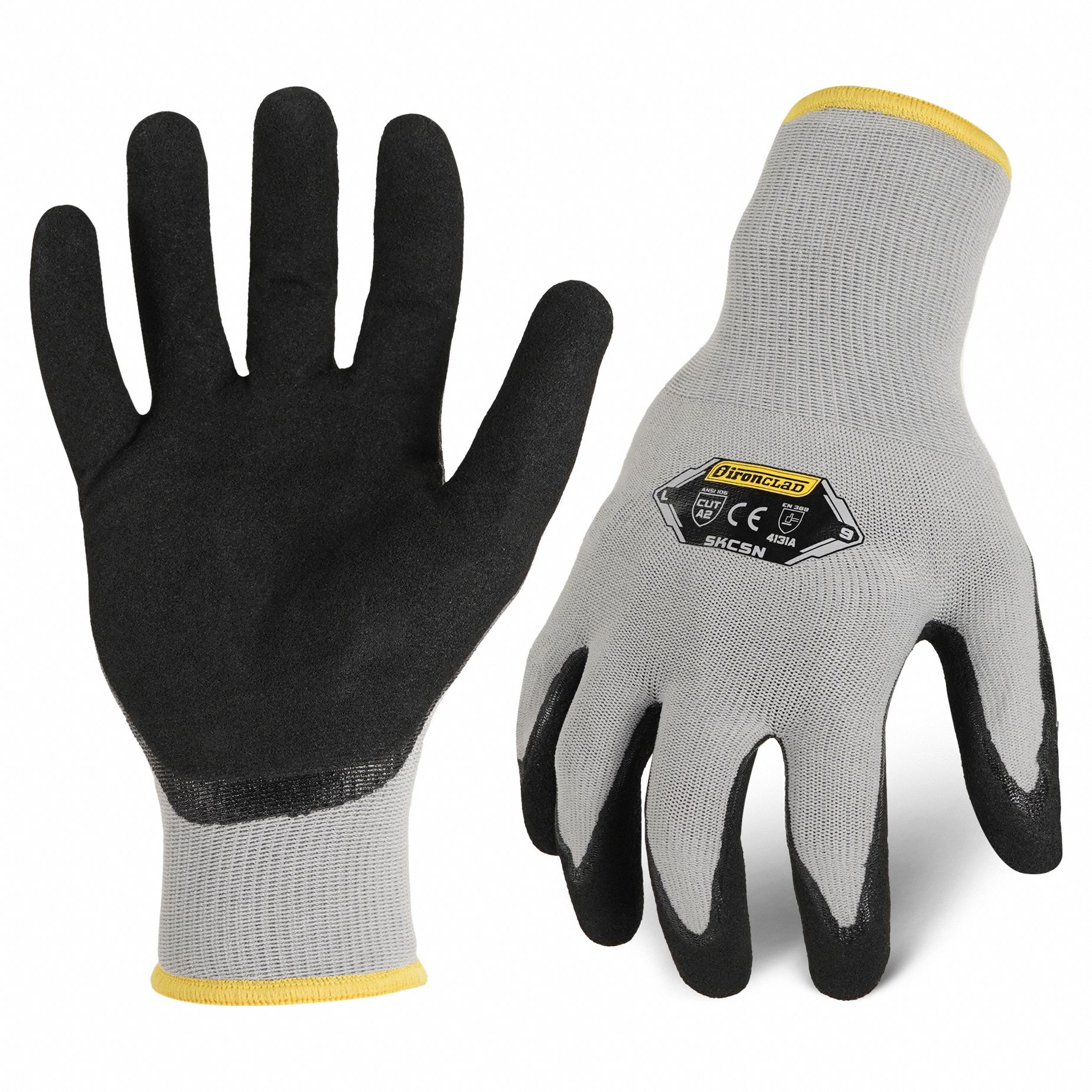 IRONCLAD Knit Work Glove: 3XL ( 12 ), Sandy, Nitrile, Palm, Dipped, ANSI  Abrasion Level 4, 1 PR