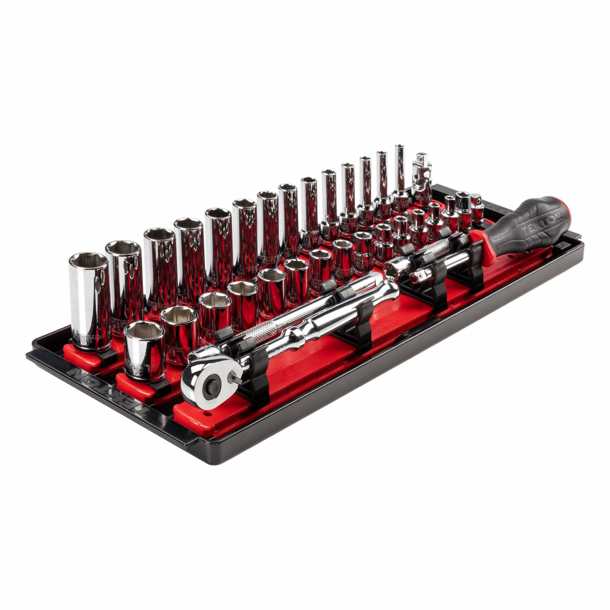 Socket and Ratchet Set: 1/4 in Drive, 35 Piece, 6-Point, Metric, 4 mm to 15 mm