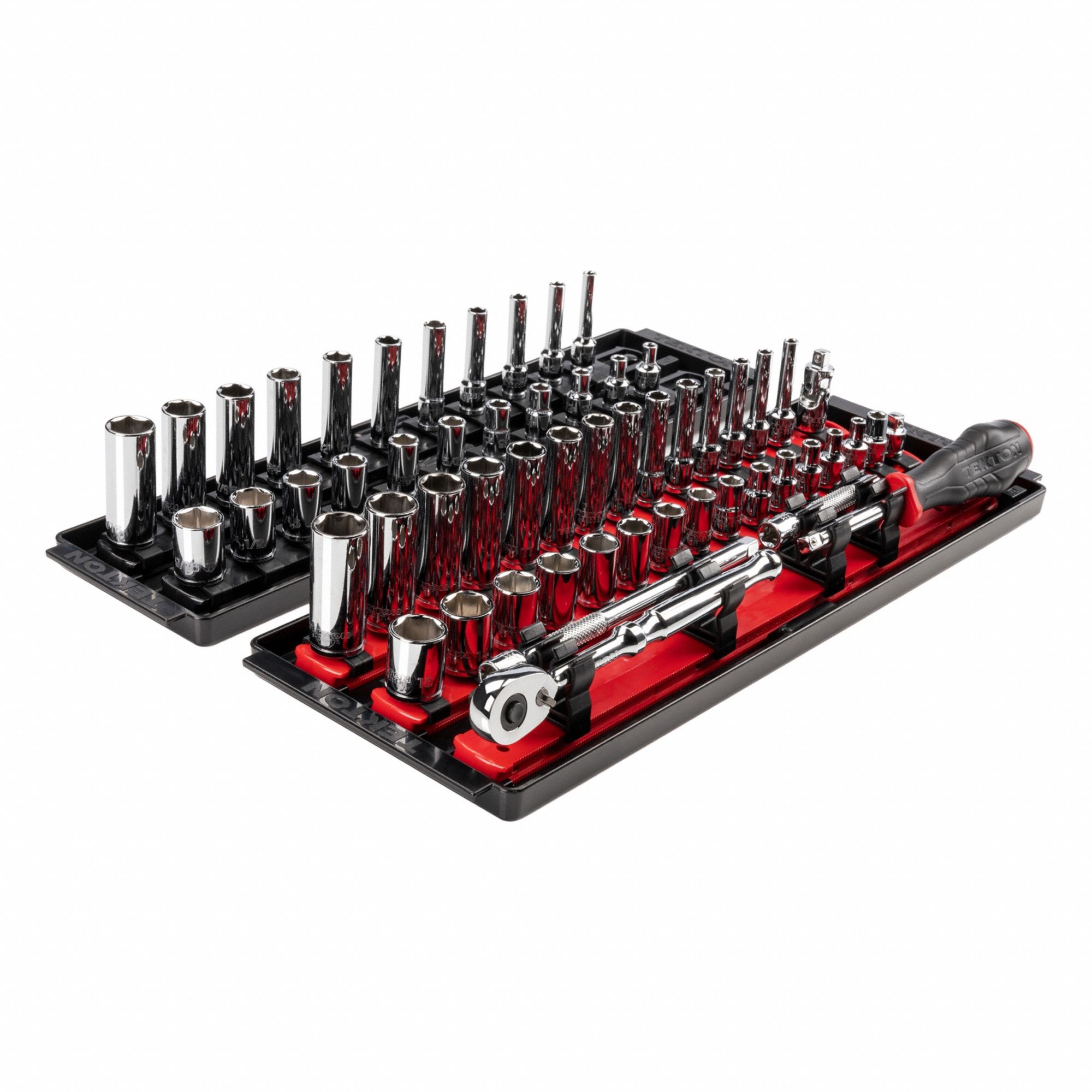 Socket and Ratchet Set: 1/4 in Drive, 57 Piece, 6-Point, Metric/SAE