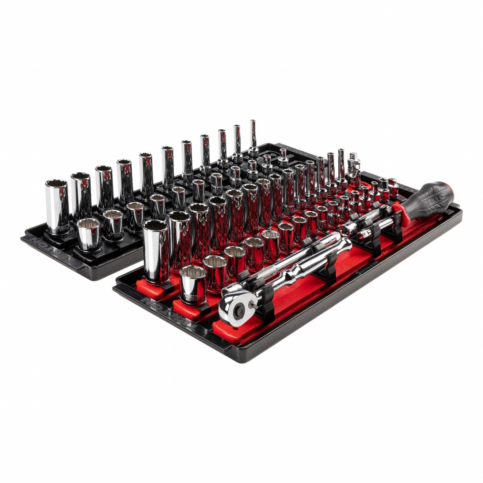 Socket and Ratchet Set: 1/4 in Drive, 57 Piece, 12-Point, Metric/SAE