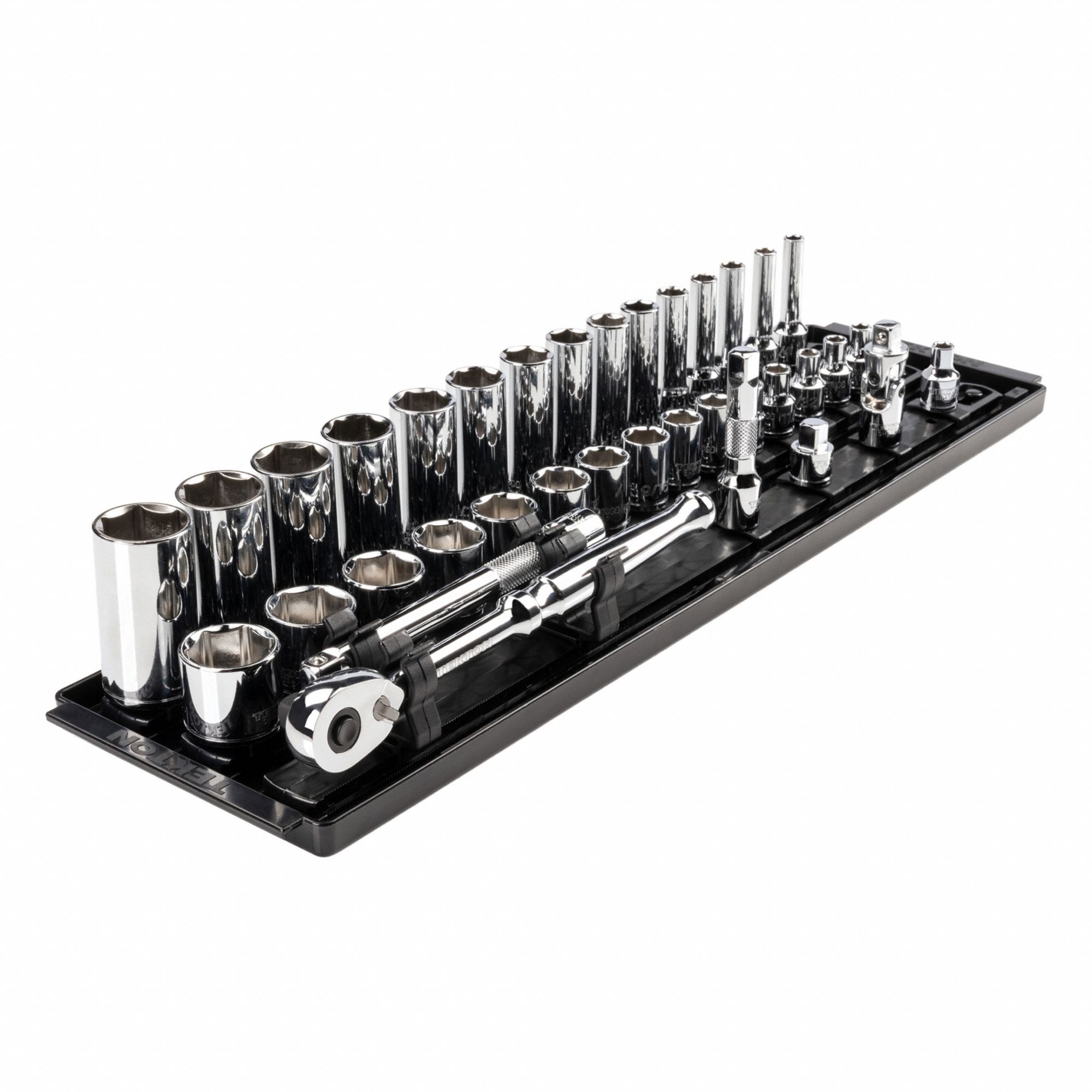 Socket and Ratchet Set: 3/8 in Drive, 36 Piece, 12-Point, SAE, 1/4 in to 1 in