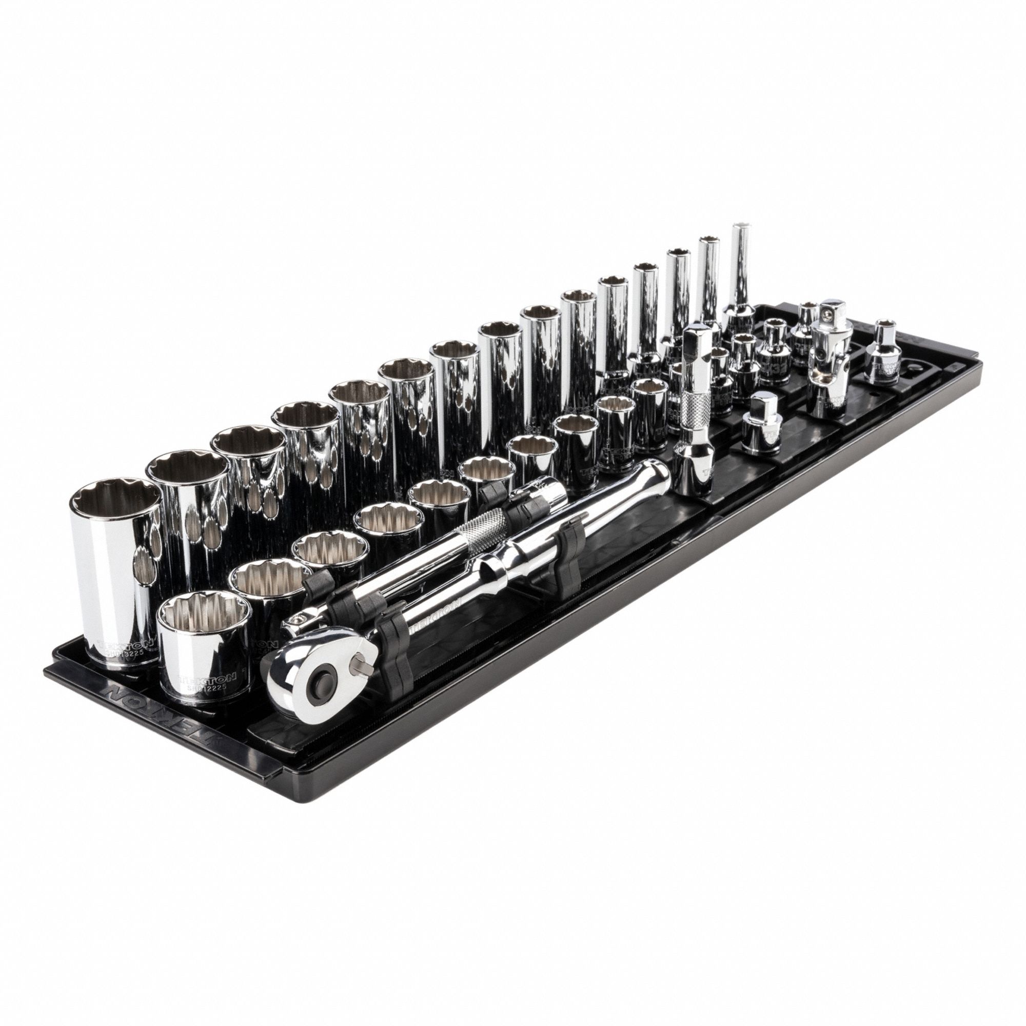 Socket and Ratchet Set: 3/8 in Drive, 36 Piece, 12-Point, SAE, 1/4 in to 1 in