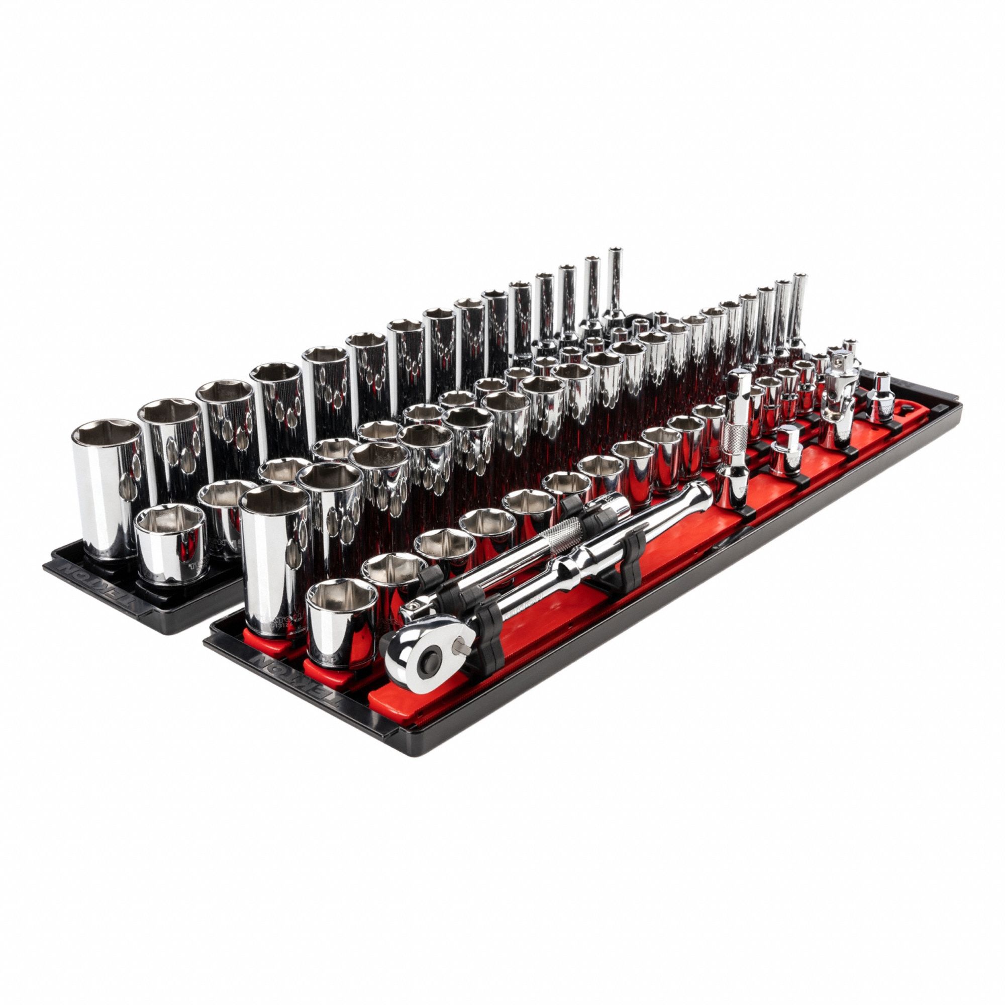 Socket and Ratchet Set: 3/8 in Drive, 74 Piece, 6-Point, Metric/SAE