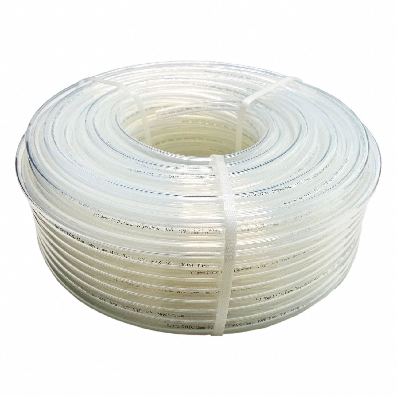 TUBING: POLYURETHANE, INSIDE DIAMETER 8 MM, OUTSIDE DIAMETER 12 MM, 250 FT LG, BEIGE