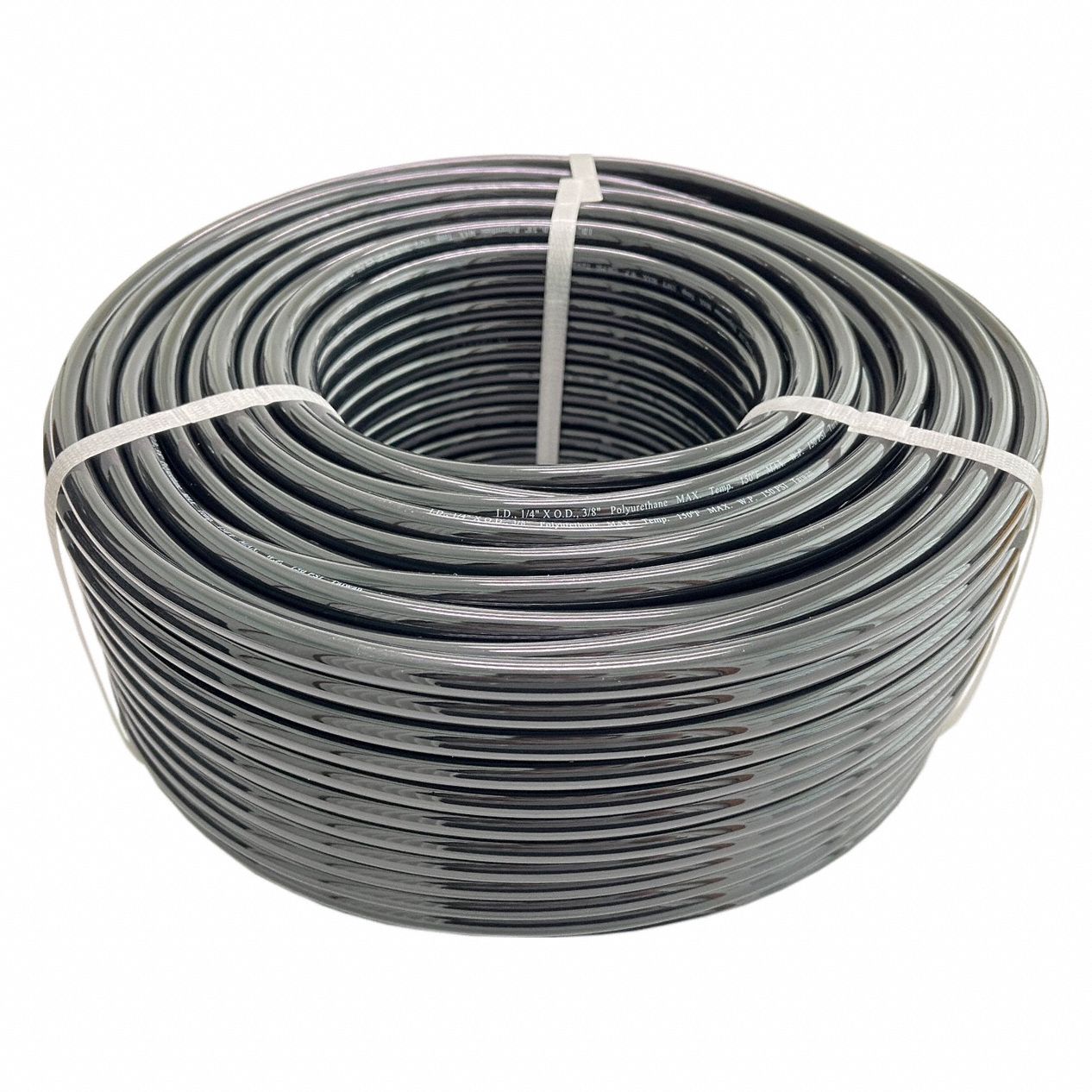 TUBING: POLYURETHANE, INSIDE DIAMETER ¼ IN, OUTSIDE DIAMETER ⅜ IN, 250 FT LG, BLACK