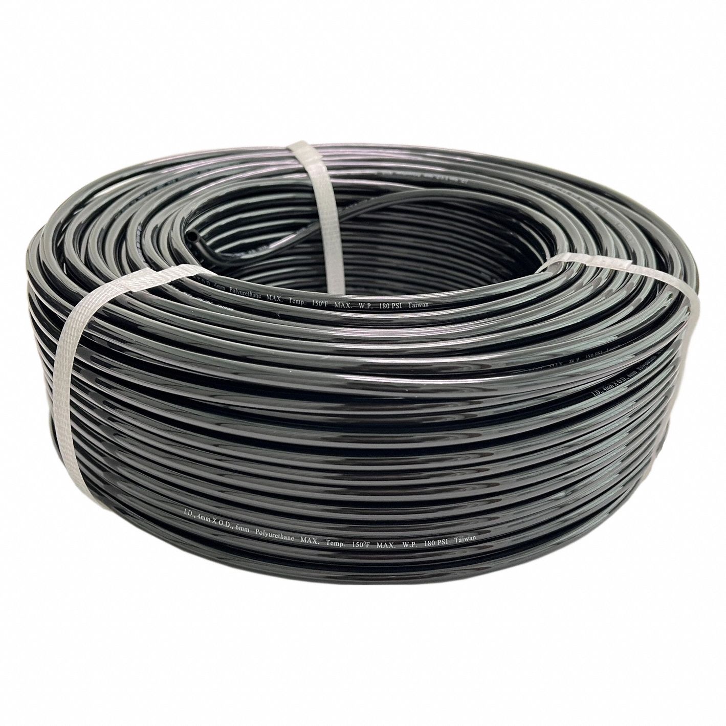 TUBING: POLYURETHANE, INSIDE DIAMETER 4 MM, OUTSIDE DIAMETER 6 MM, 250 FT LG, BLACK