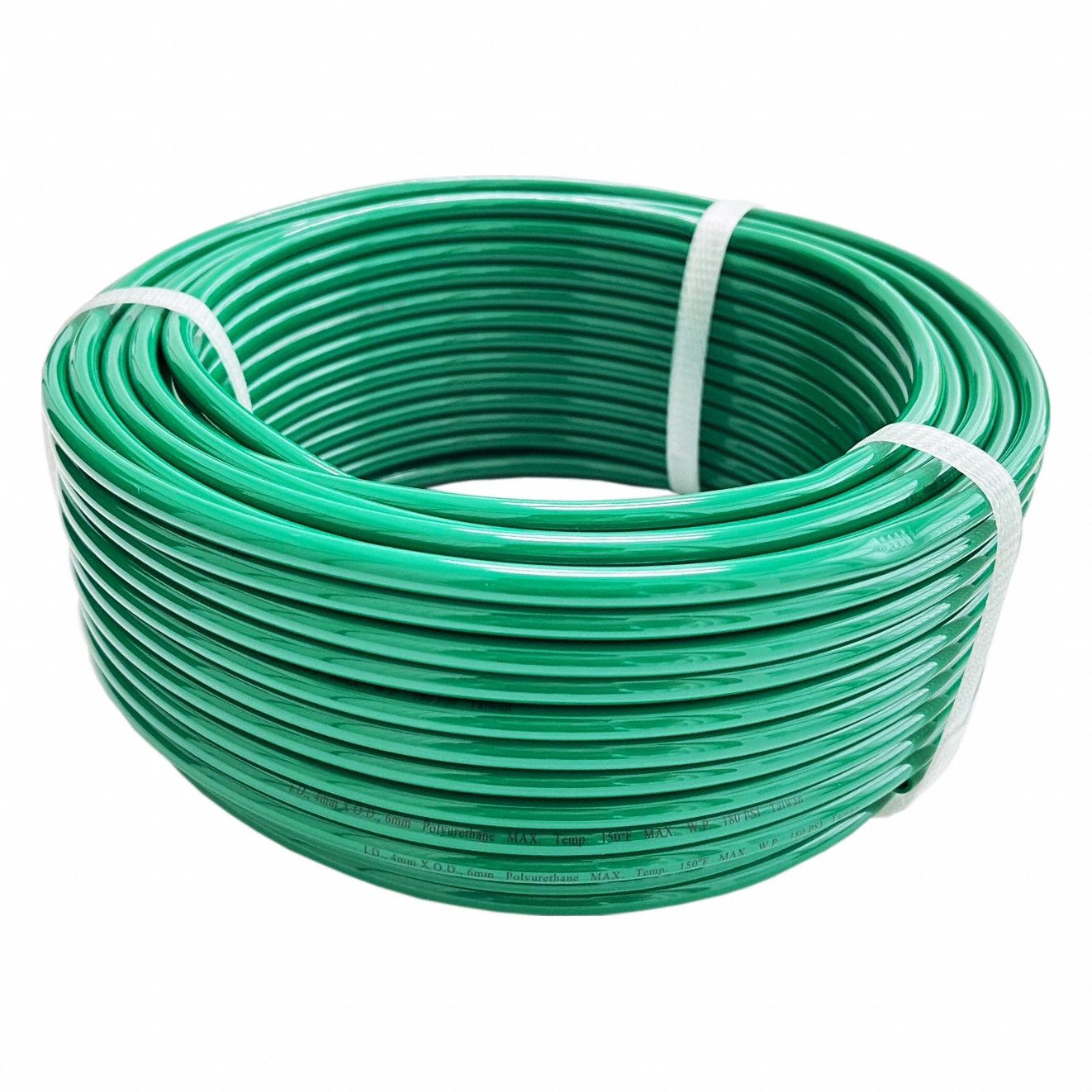 TUBING: POLYURETHANE, INSIDE DIAMETER 4 MM, OUTSIDE DIAMETER 6 MM, 100 FT LG, GREEN