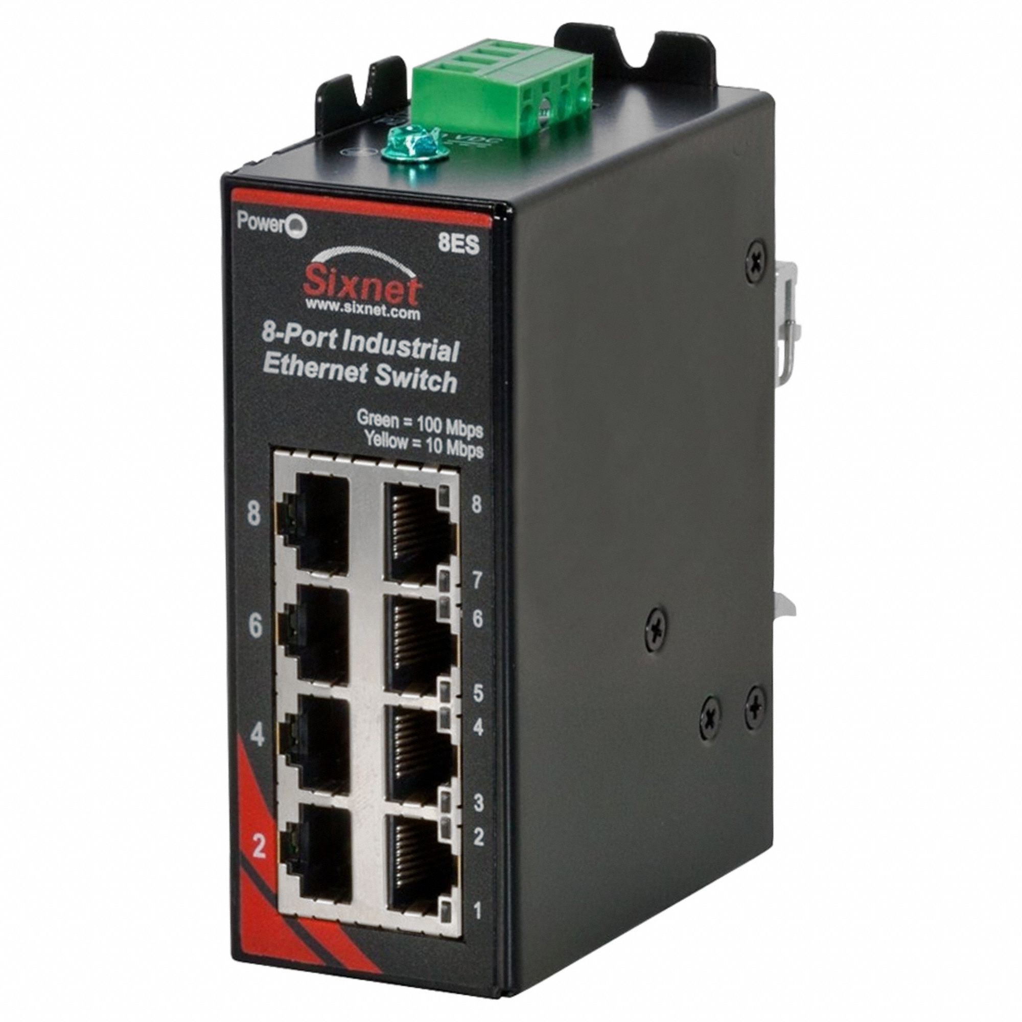 Ethernet Switch: Unmanaged, DIN Rail, 8 Ports, RJ45, 10/100 Base-TX, IP30