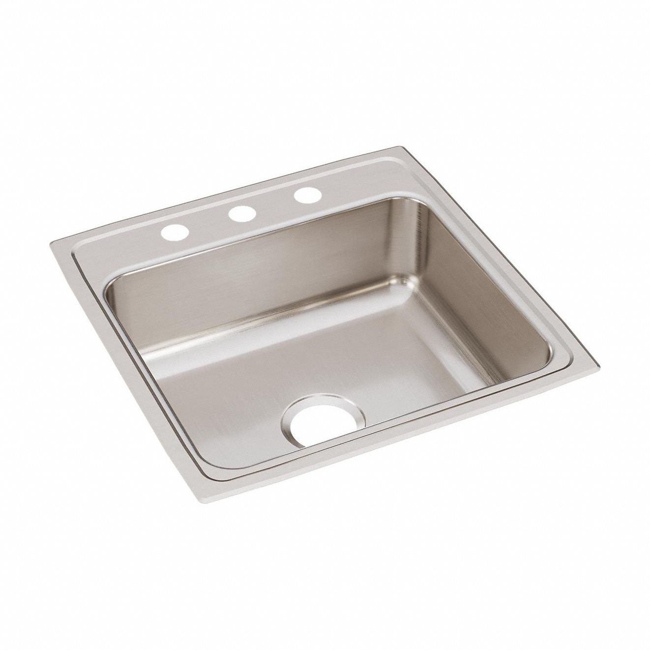 Bowl Drop-In Sink: 22 in Overall Lg, 22 in Overall Wd, 7 5/8 in Bowl Dp, 1 Bowls