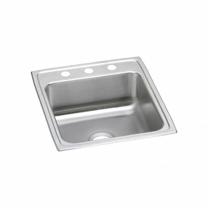Bowl Drop-In Sink: 22 in Overall Lg, 19 1/2 in Overall Wd, 4 1/2 in Bowl Dp
