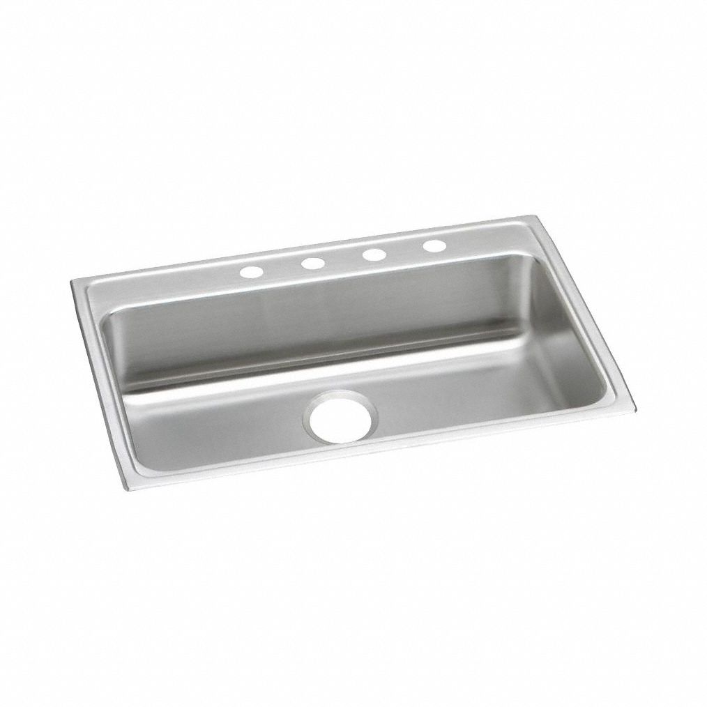 Bowl Drop-In Sink: 31 in Overall Lg, 22 in Overall Wd, 4 1/2 in Bowl Dp, 1 Bowls
