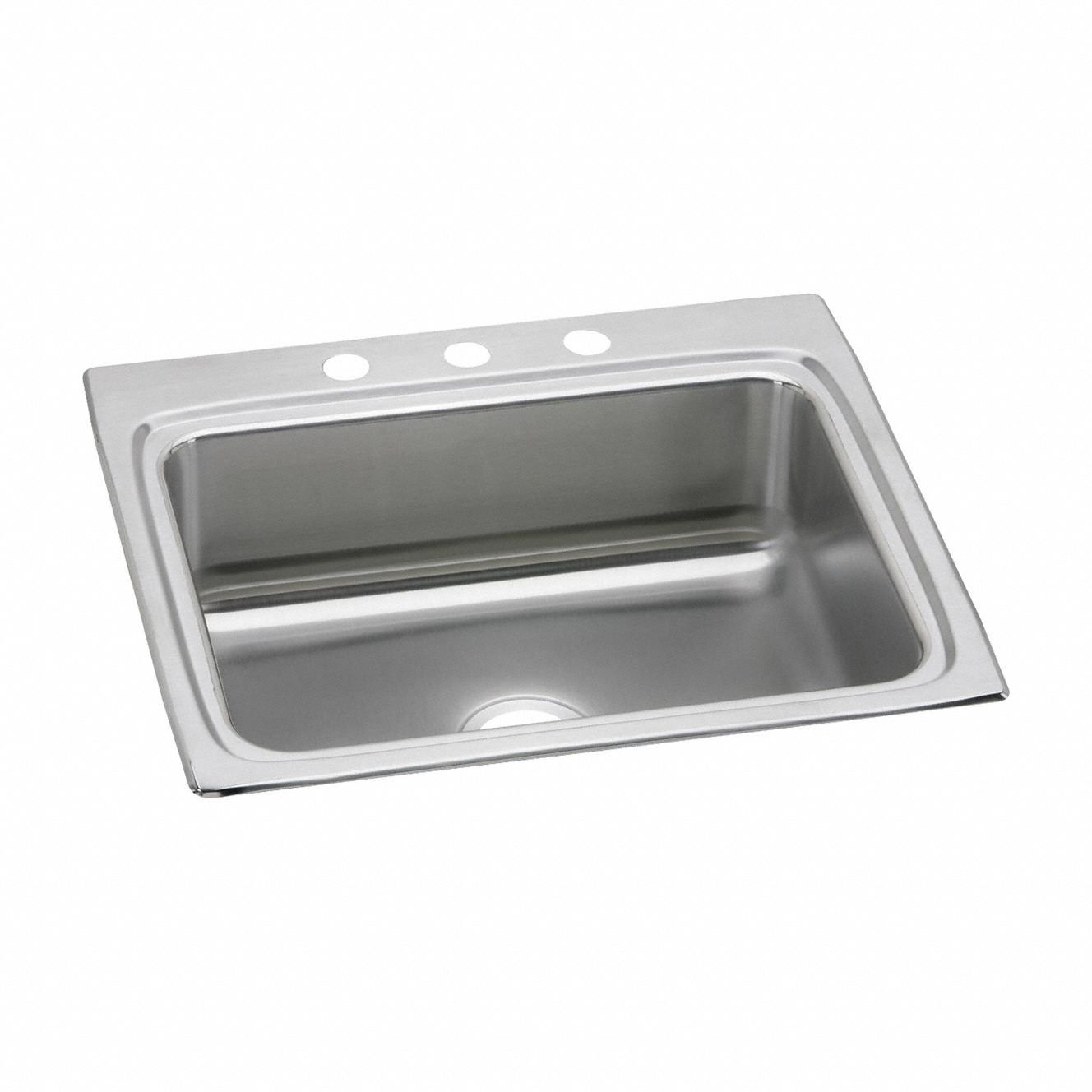 Bowl Drop-In Sink: 25 in Overall Lg, 22 in Overall Wd, 8 1/8 in Bowl Dp, 1 Bowls