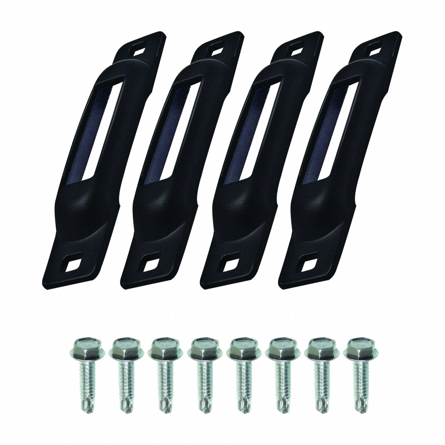 E-Track: E-Track Anchor, 2 Mounting Holes, 2 in Compatible Strap Wd - Min, Fixed, Steel, Black, 4 PK