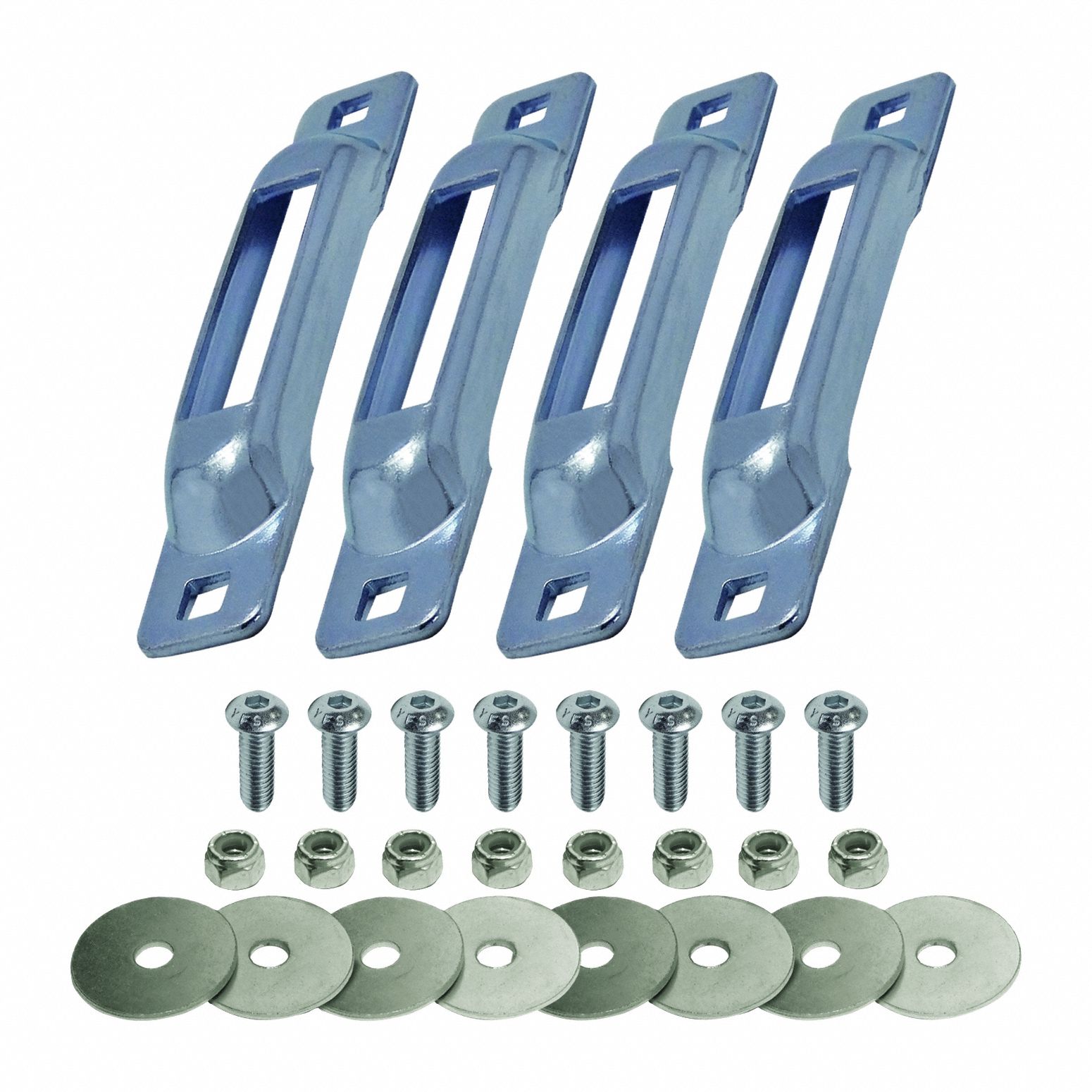 E-Track: E-Track Anchor, 2 Mounting Holes, 2 in Compatible Strap Wd - Min, Fixed, Steel, 4 PK