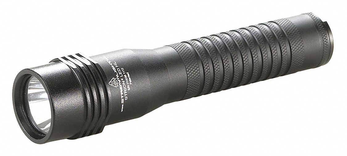 RECHARGEABLE FLASHLIGHT, LED, ALUMINUM, BLACK, GLASS LENS, 5.9 IN LENGTH, 50,000 HR LAMP LIFE