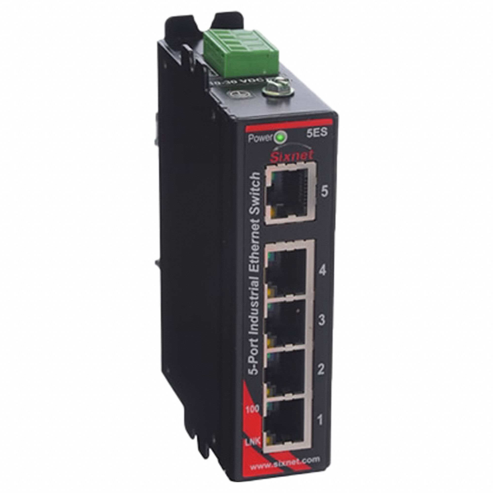 Ethernet Switch: Unmanaged, DIN Rail, 5 Ports, RJ45, 10/100 Base-TX, IP40