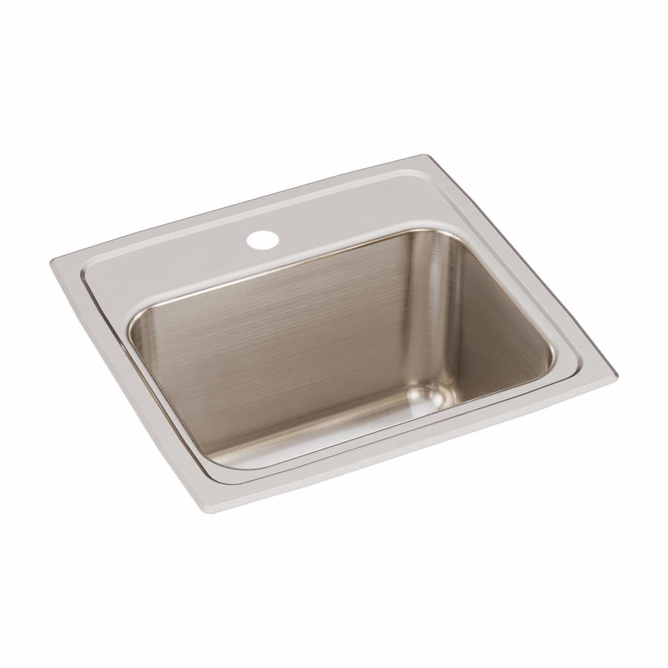 Bowl Drop-In Sink: 17 in Overall Lg, 16 in Overall Wd, 10 1/8 in Bowl Dp, 1 Bowls