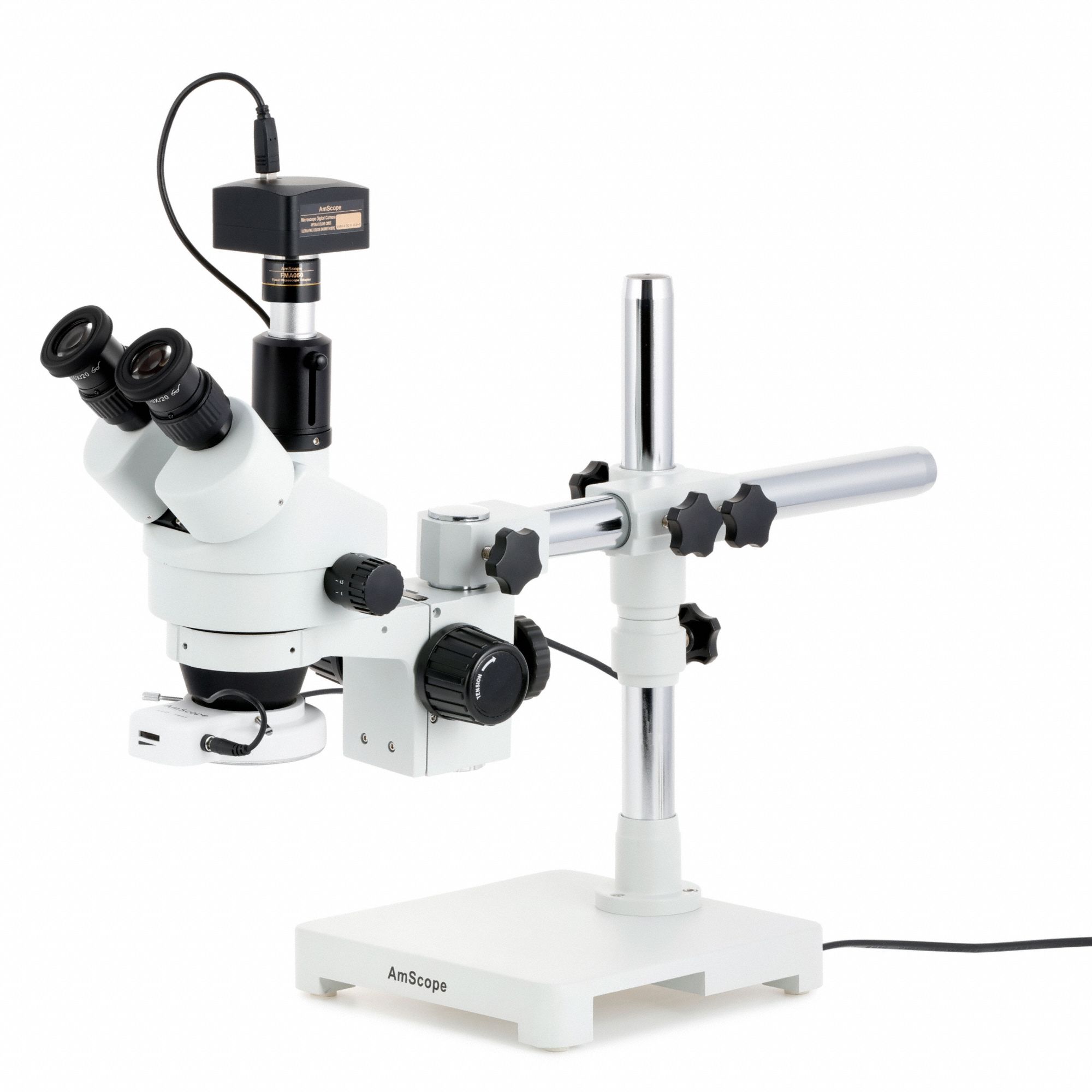 Microscope: Stereo, Trinocular, 7X to 45X, 100 mm, 45X, LED