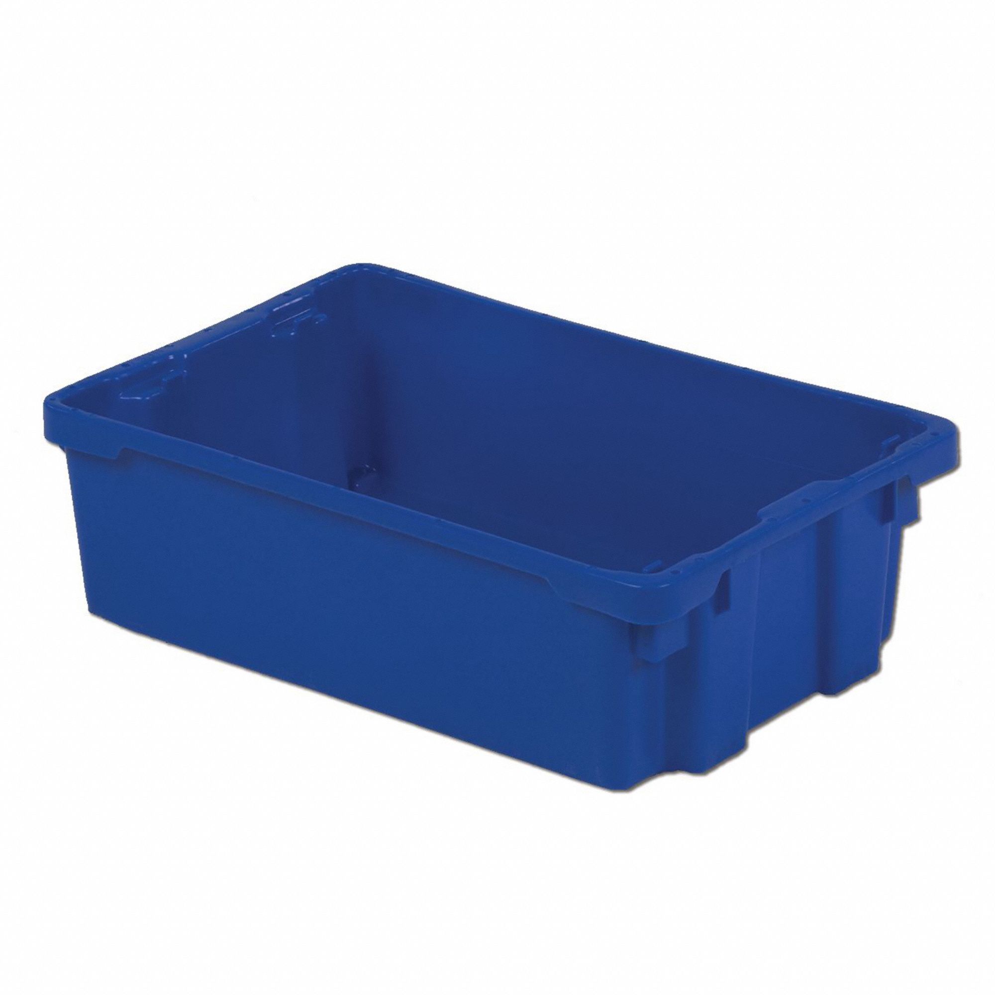 Stacking and Nesting Tote: 4.5 gal, 20 1/8 in x 13 in x 6 1/4 in, Blue, Lid Not Included