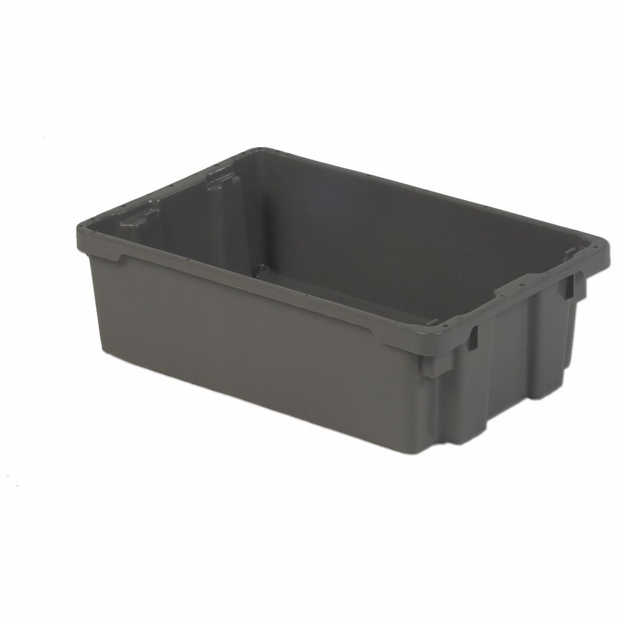 Stacking and Nesting Tote: 4.5 gal, 20 1/8 in x 13 in x 6 1/4 in, Gray, Lid Not Included