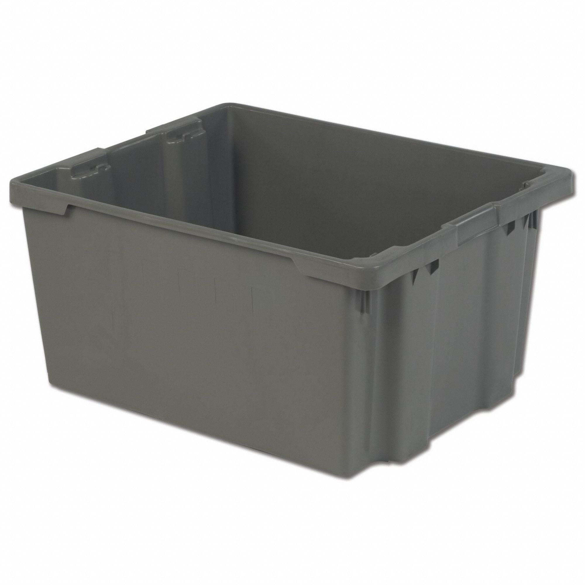 Stacking and Nesting Tote: 35.2 gal, 30 1/8 in x 24 in x 15 1/8 in, Gray, Lid Not Included
