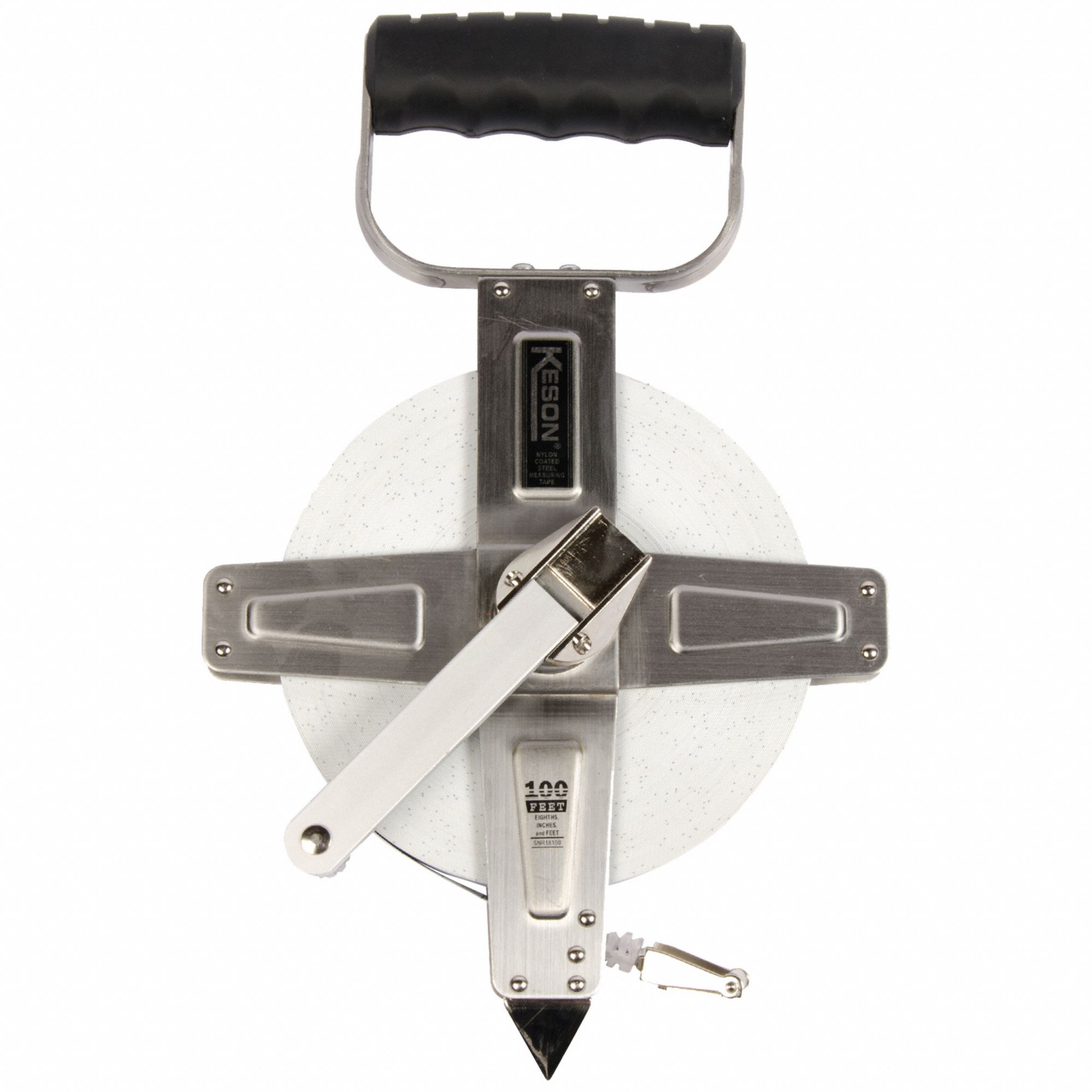 Long Tape Measure: Manual, SNR18100, SAE, 100 ft, 1/8 in, Stainless Steel, Inch, Steel, Manual