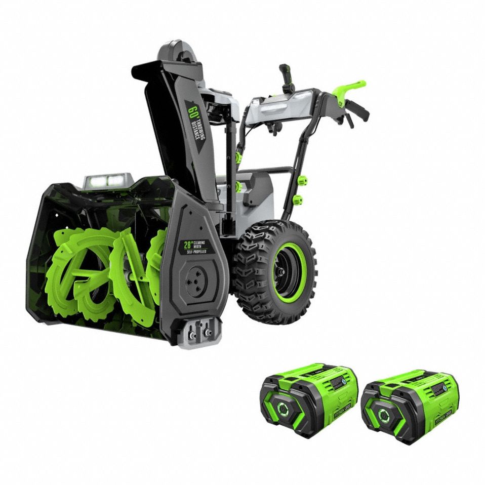 Cordless Walk-Behind Snow Blower Kit: 200° Chute Turning Radius, Cordless, Electric, 12.0 Ah