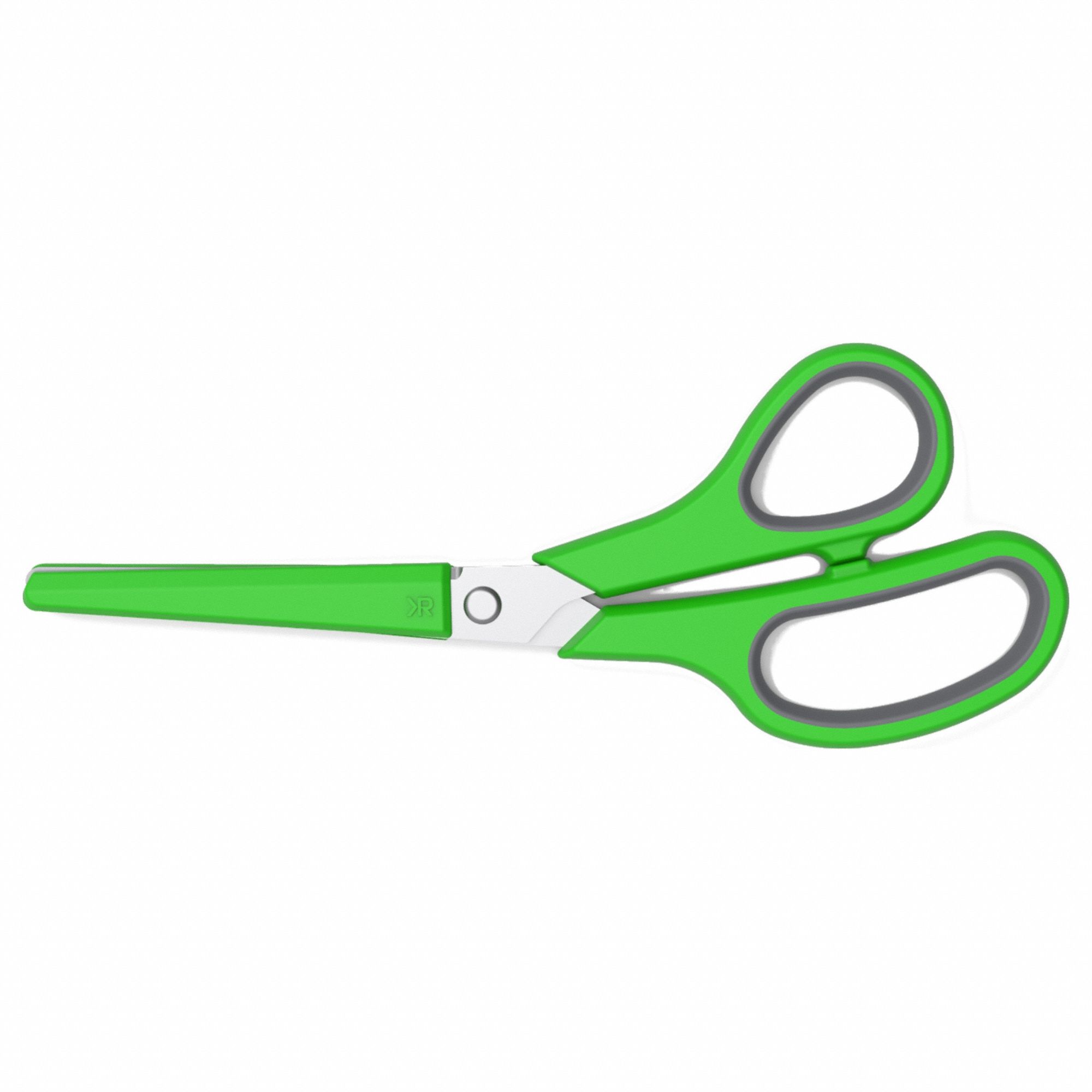 Scissors: Ambidextrous, 8 1/2 in Overall Lg, Straight, Steel, Rounded, Green