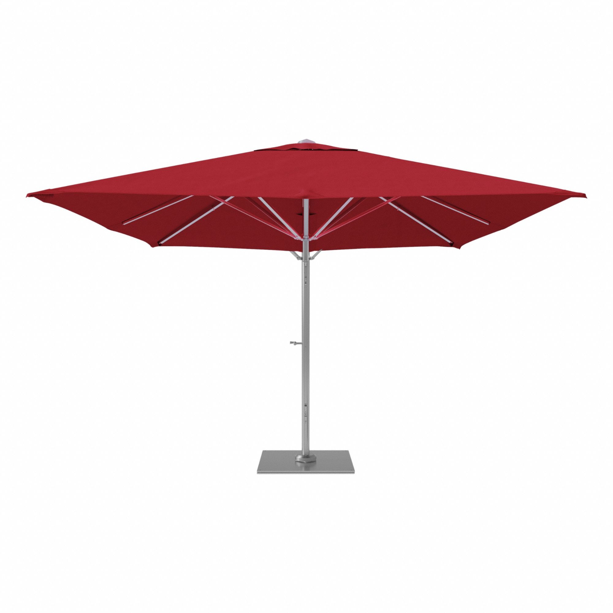 Outdoor Umbrella: Red, Aluminum/Steel, Hand Crank, 145 1/8 in Overall Ht, Silver