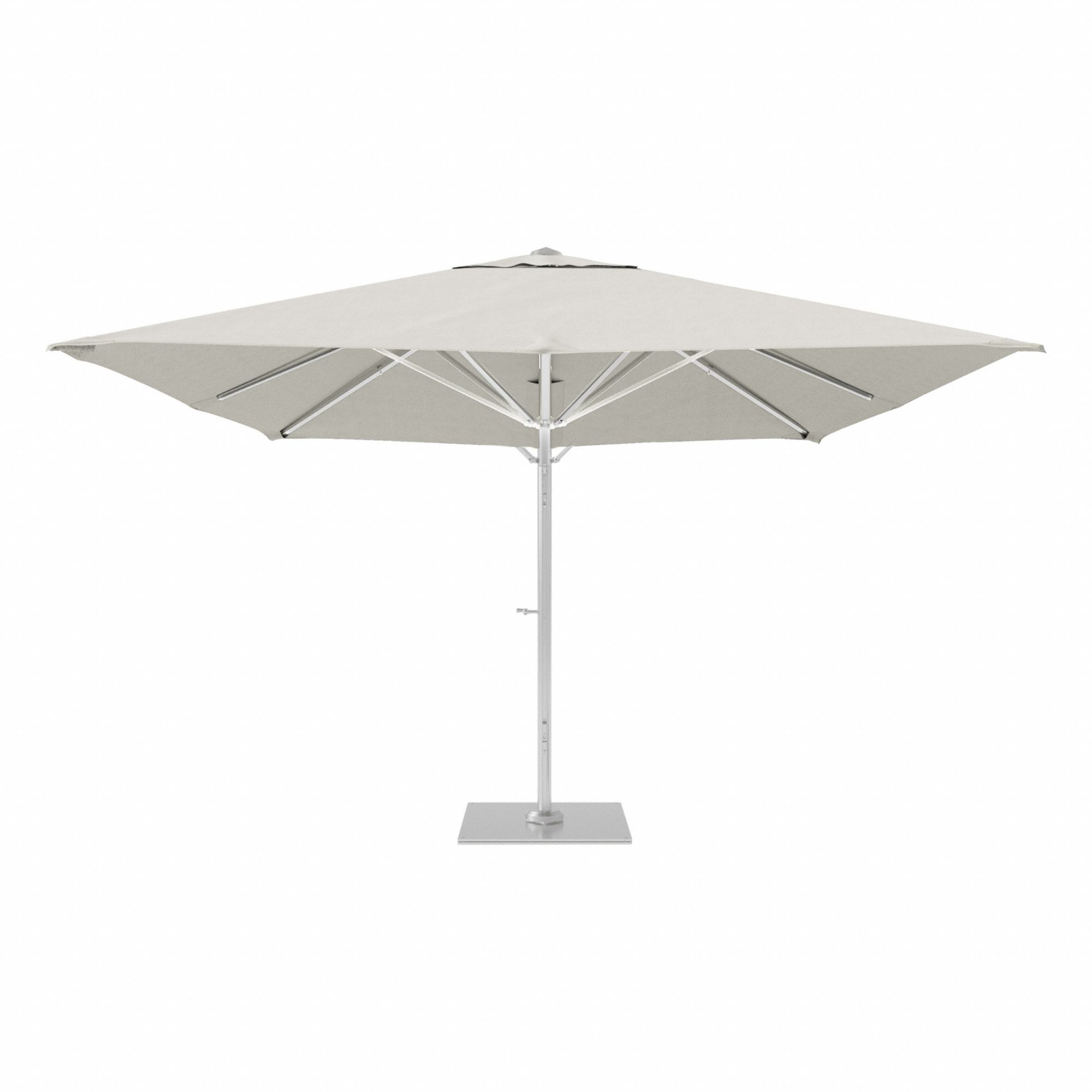 Outdoor Umbrella: Tan, Aluminum/Steel, Hand Crank, 145 1/8 in Overall Ht, Silver