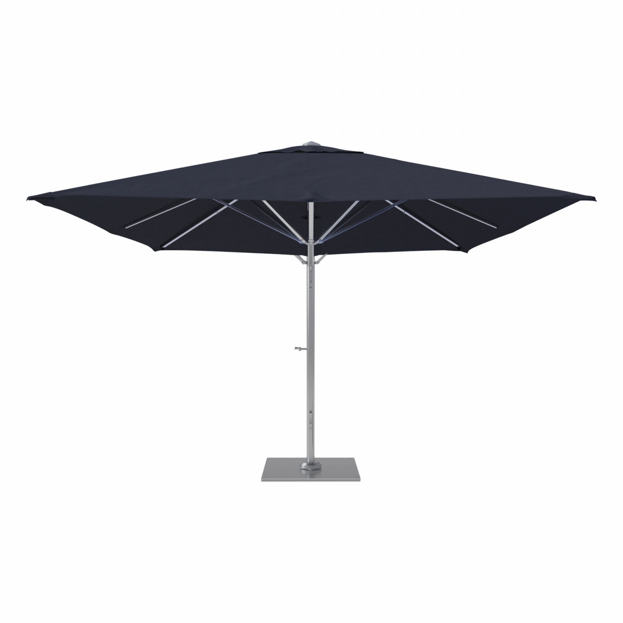 Outdoor Umbrella: Navy Blue, Aluminum/Steel, Hand Crank, 145 1/8 in Overall Ht