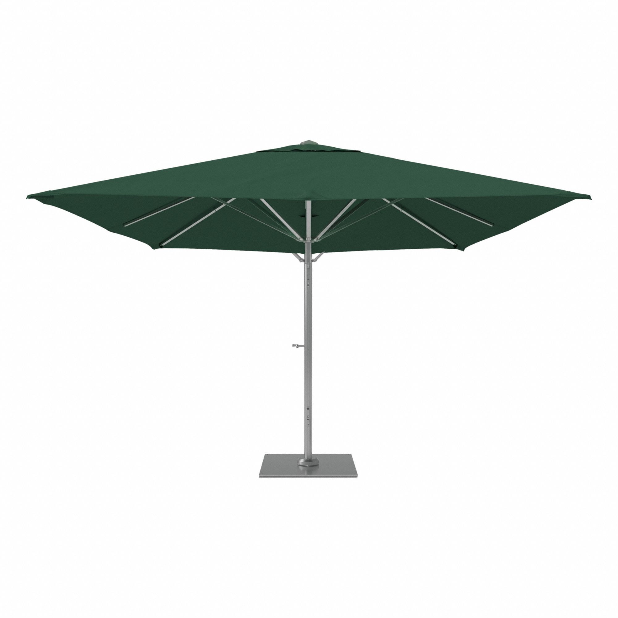 Outdoor Umbrella: Forest Green, Aluminum/Steel, Hand Crank, Silver
