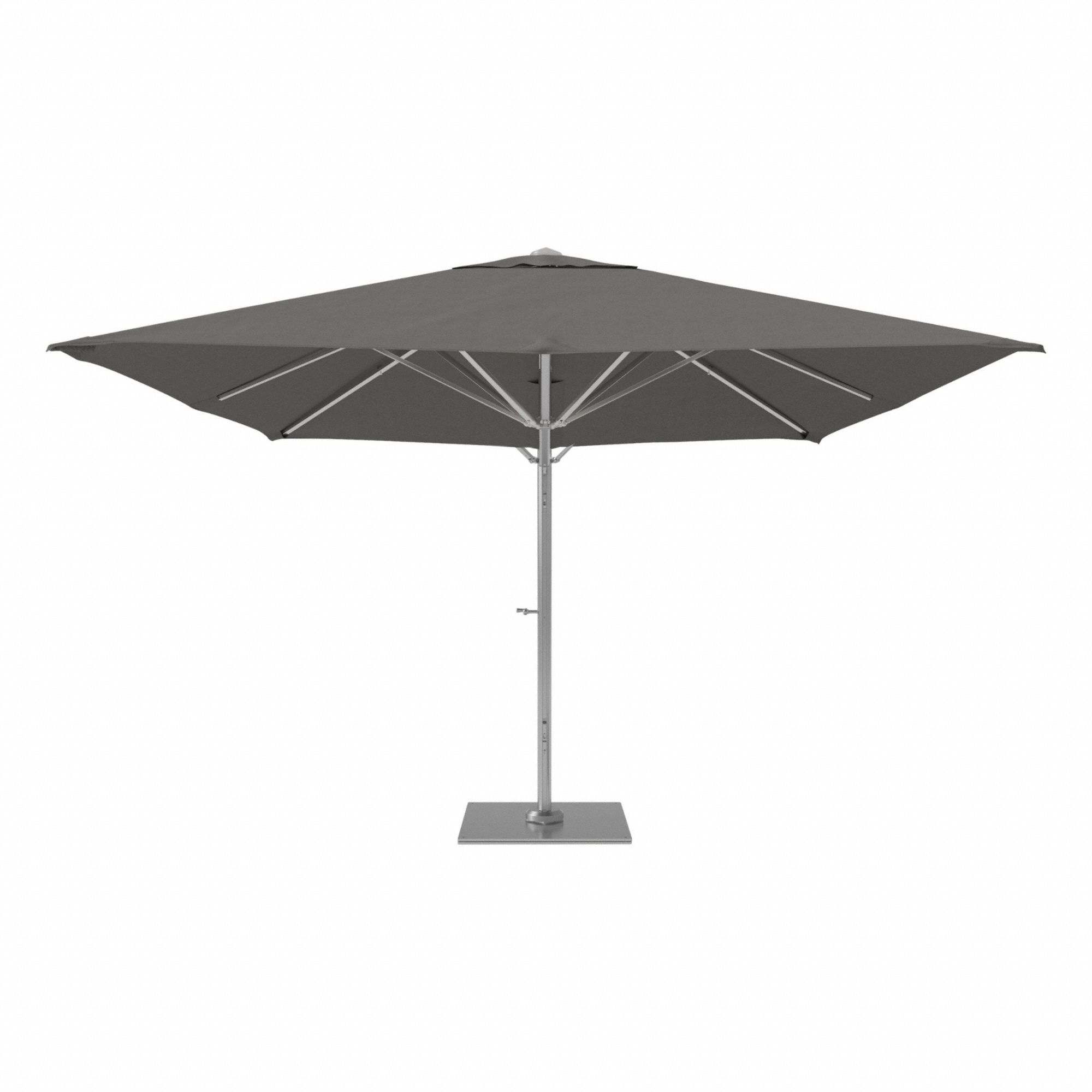 Outdoor Umbrella: Gray, Aluminum/Steel, Hand Crank, 145 1/8 in Overall Ht
