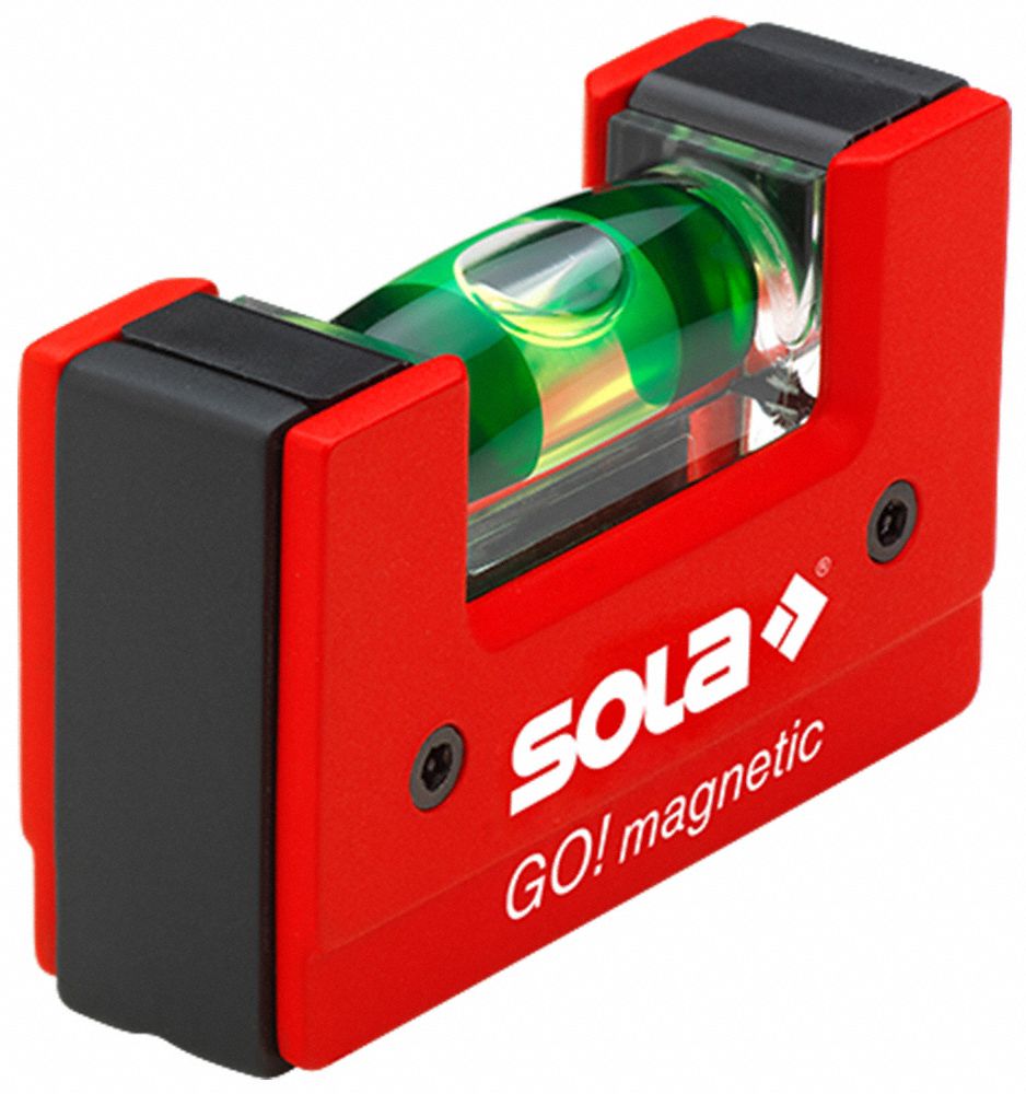 Pocket Level: Magnetic, 3 in x 1 3/8 in x 1 3/4 in, Compact/Lightweight/Neodymium Magnet, Red