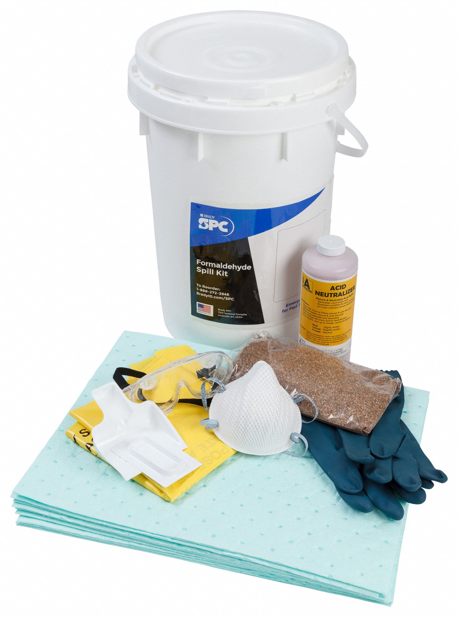 FORMALDEHYDE SPILL KIT, WHITE, 9 GAL CAPACITY, 18 IN HEIGHT, 10 PADS INCLUDED