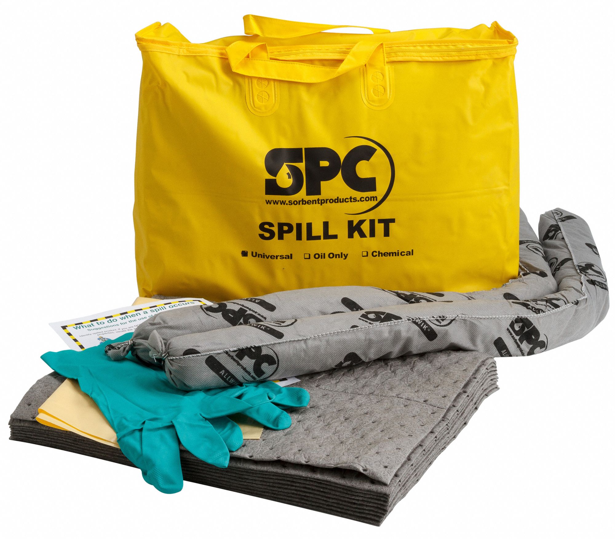 SPILL KIT, 5 GALLON ABSORBED PER KIT, NITRILE GLOVES, YELLOW